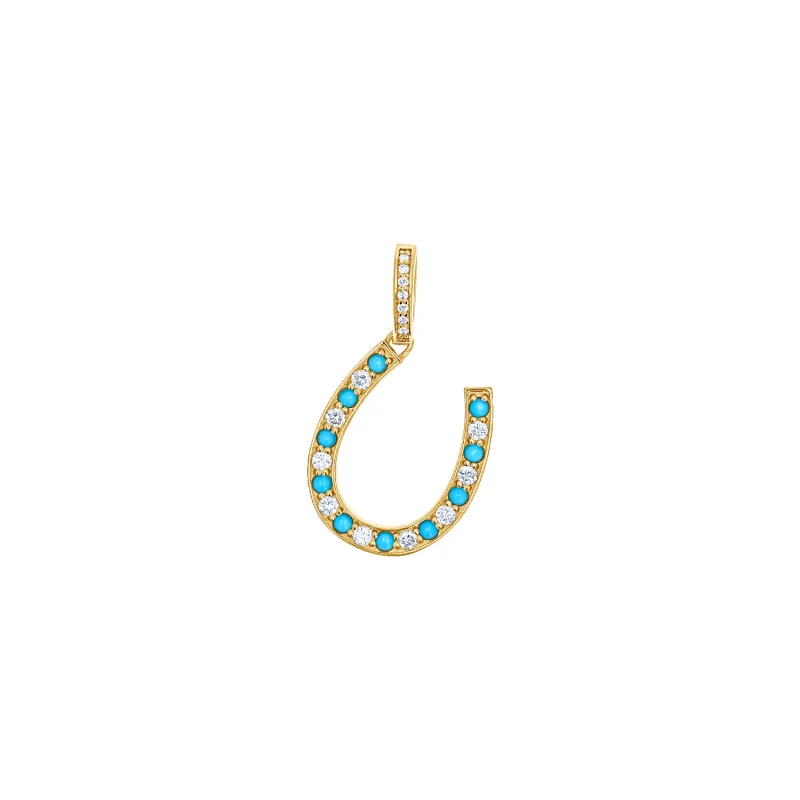 Diamond and Turquoise Lucky Horseshoe Charm sold by Baby Gold