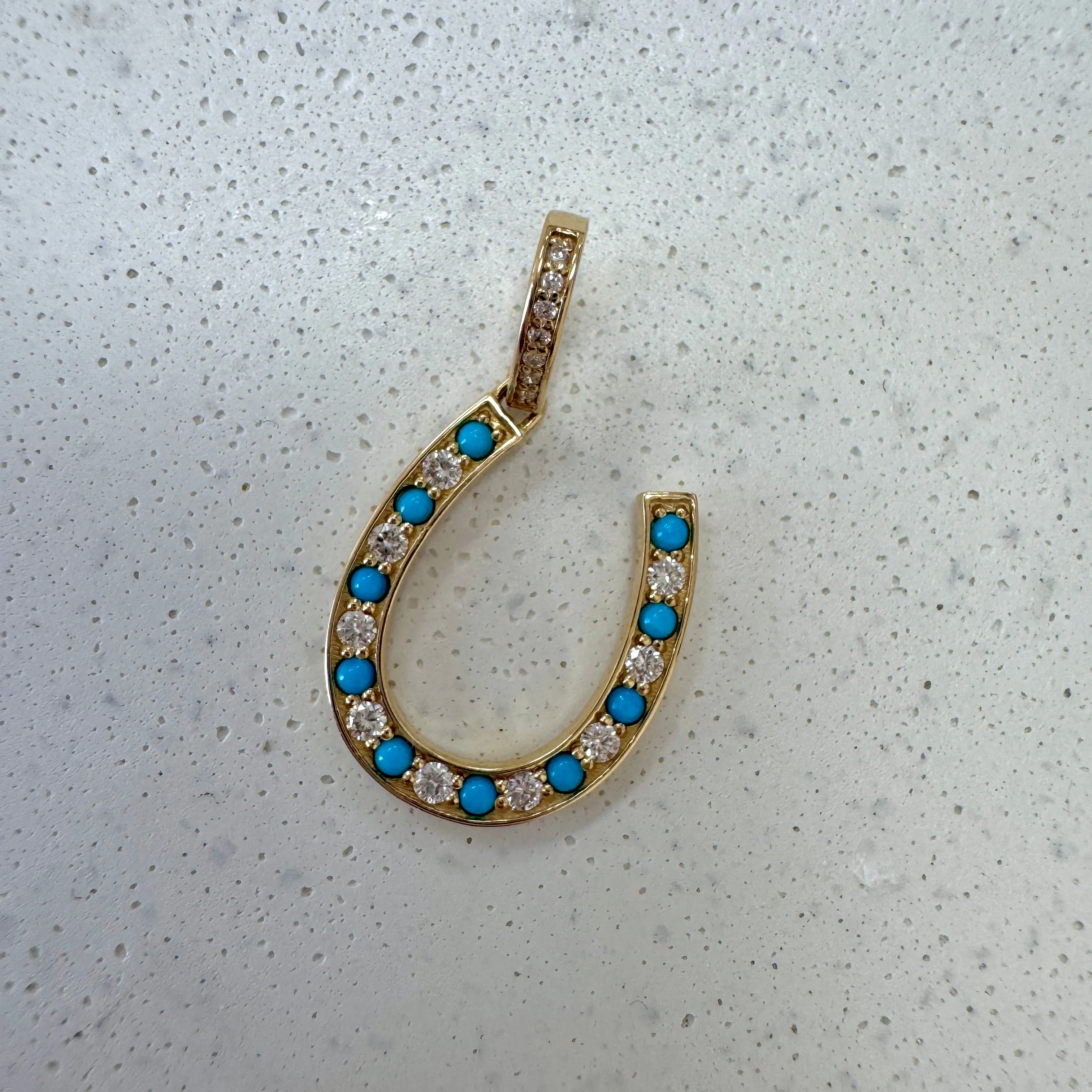 Diamond and Turquoise Lucky Horseshoe Charm sold by Baby Gold product image thumbnail 4