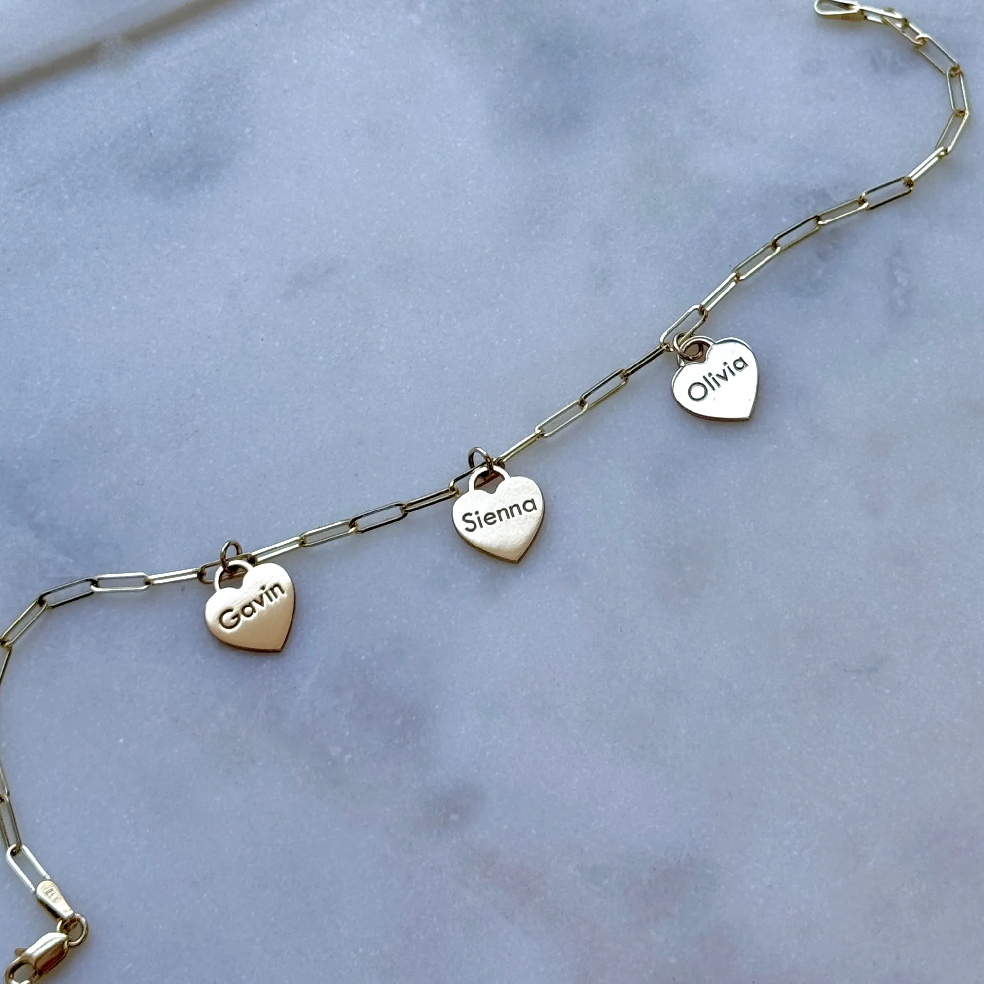 Custom Name Drop Heart Charm Bracelet sold by Baby Gold product image thumbnail 4
