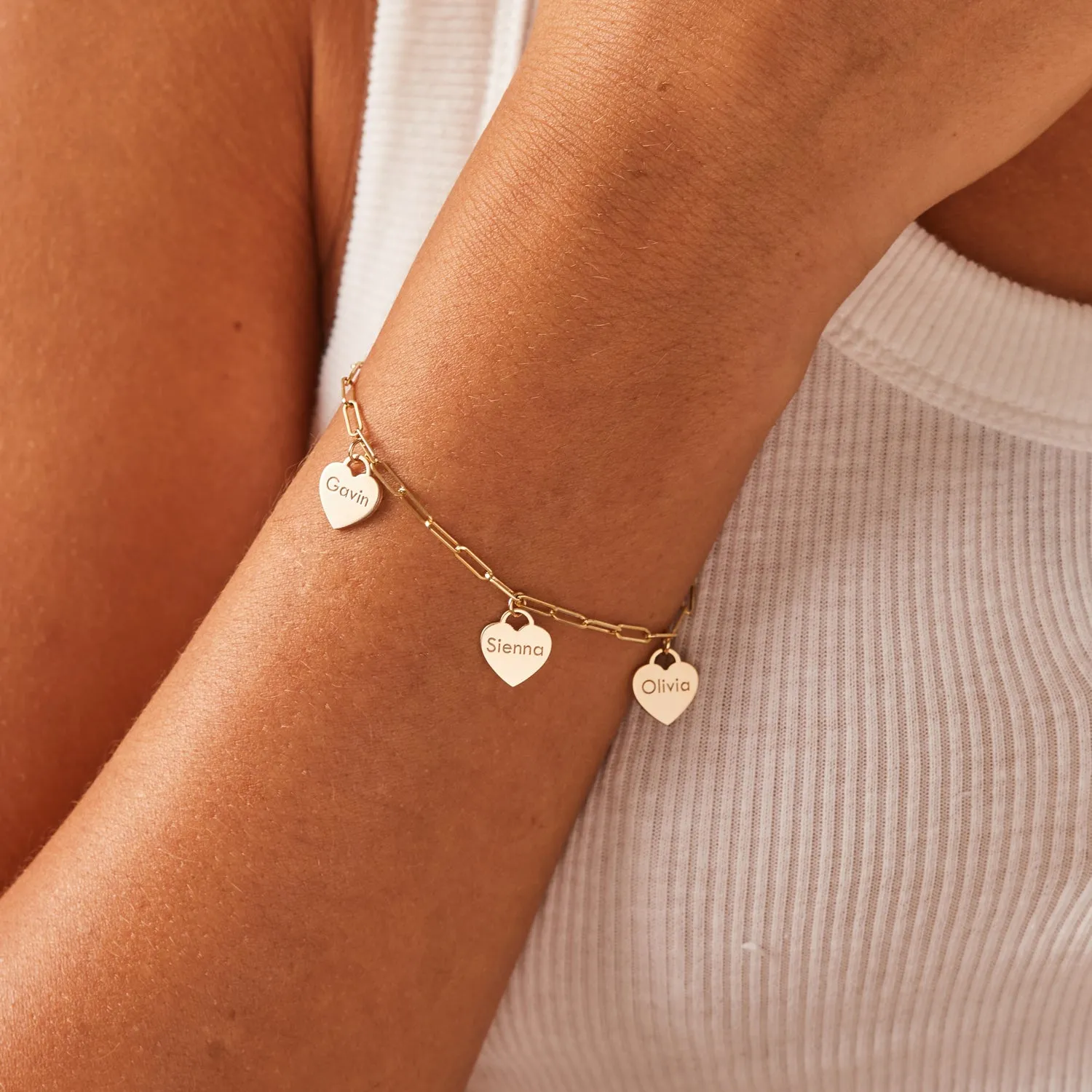 Custom Name Drop Heart Charm Bracelet sold by Baby Gold product image thumbnail 5