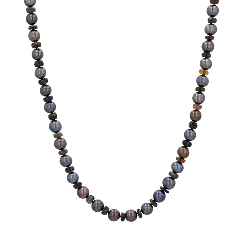 Black Pearl and Opal Strand Necklace made by Baby Gold