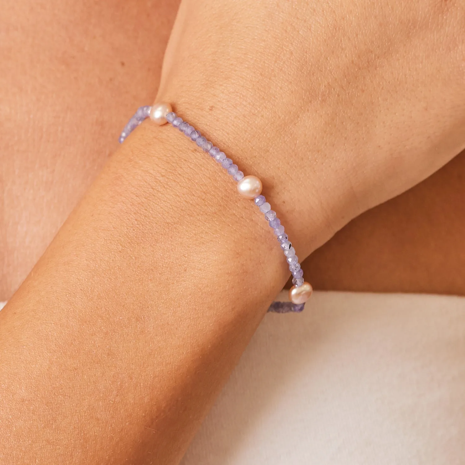 Tanzanite & Pink Pearl Station Bracelet sold by Baby Gold product image thumbnail 2