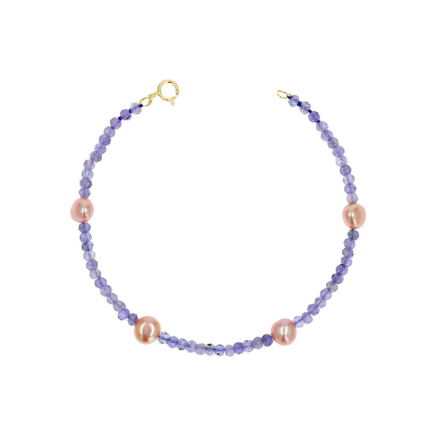 Tanzanite & Pink Pearl Station Bracelet sold by Baby Gold