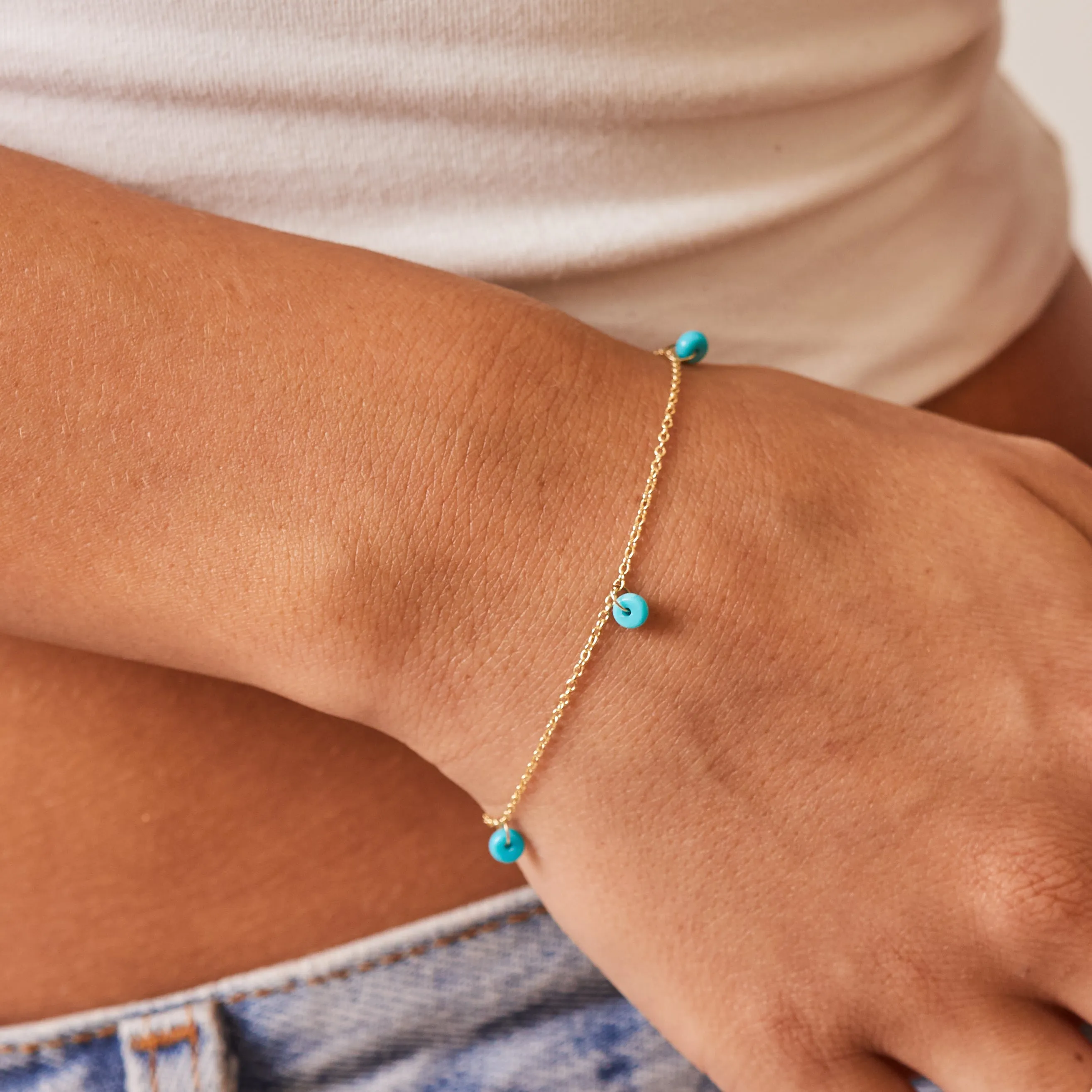 Turquoise Bead Charm Bracelet sold by Baby Gold product image thumbnail 5