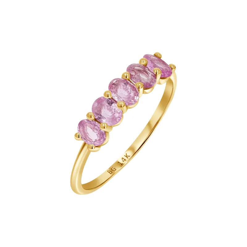 Oval Pink Sapphire Five-Stone Ring made by Baby Gold