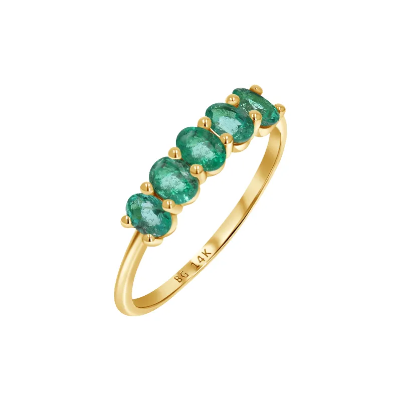 Oval Emerald Five-Stone Ring made by Baby Gold
