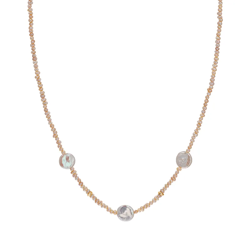 Baroque Coin Pearl Station Necklace made by Baby Gold