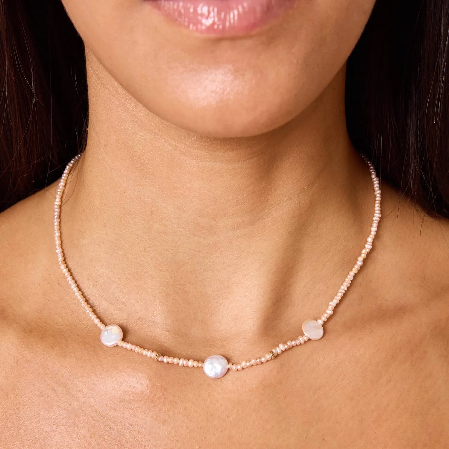 Baroque Coin Pearl Station Necklace sold by Baby Gold product image thumbnail 3