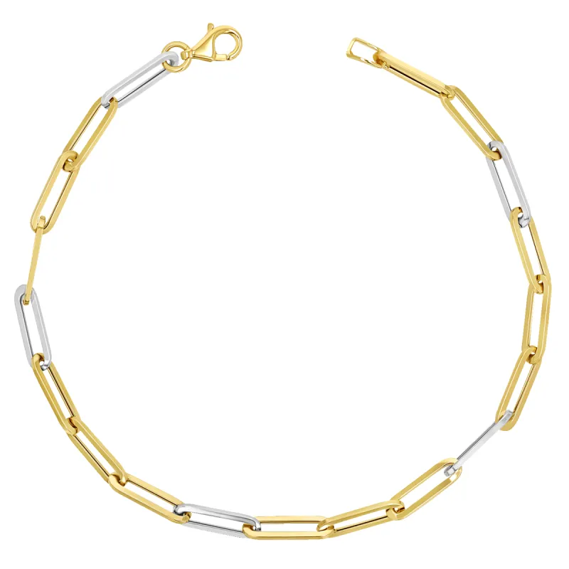 Two-Tone Paper Clip Chain Bracelet sold by Baby Gold