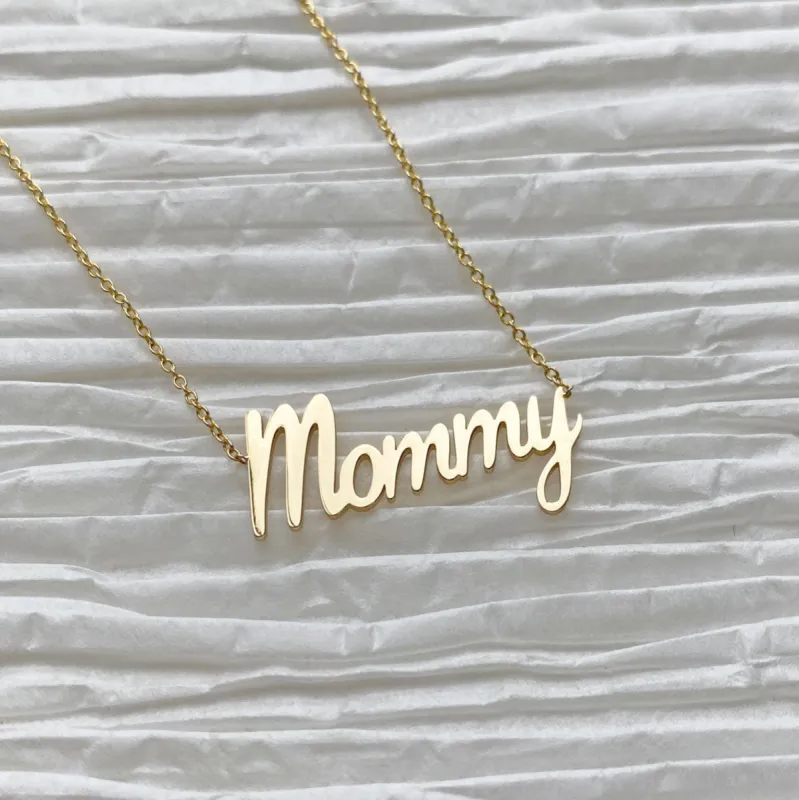 Mommy Script Necklace sold by Baby Gold