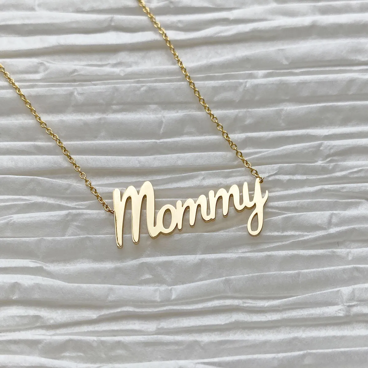 Mommy Script Necklace sold by Baby Gold