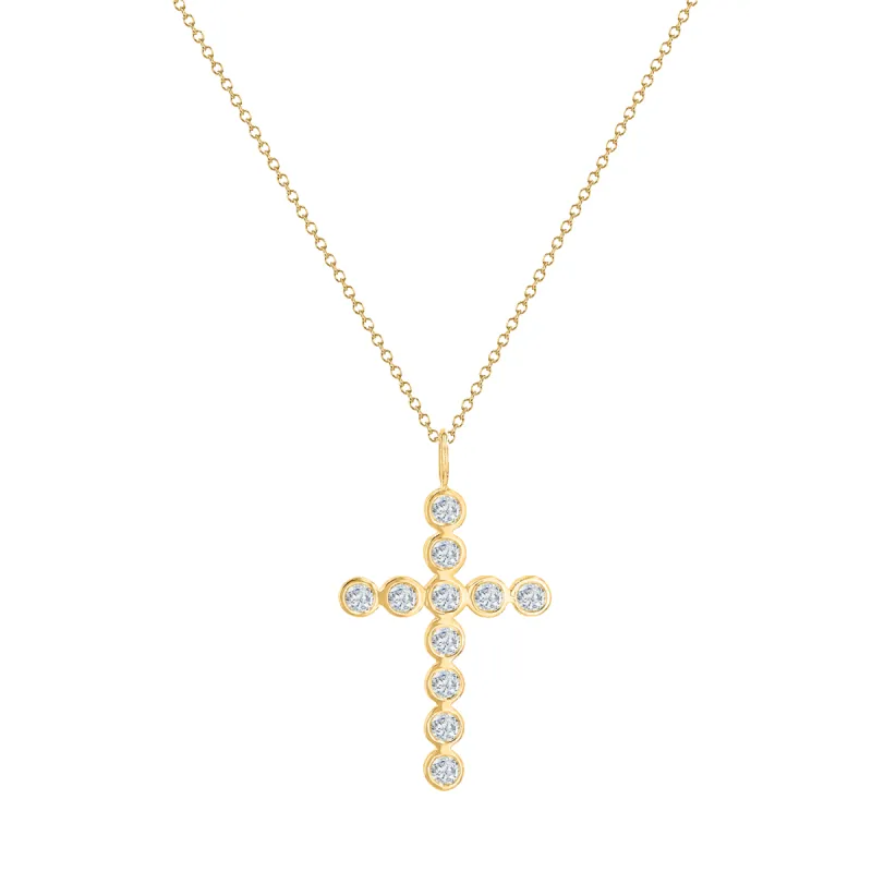 Grand Diamond Bezel Cross Necklace sold by Baby Gold