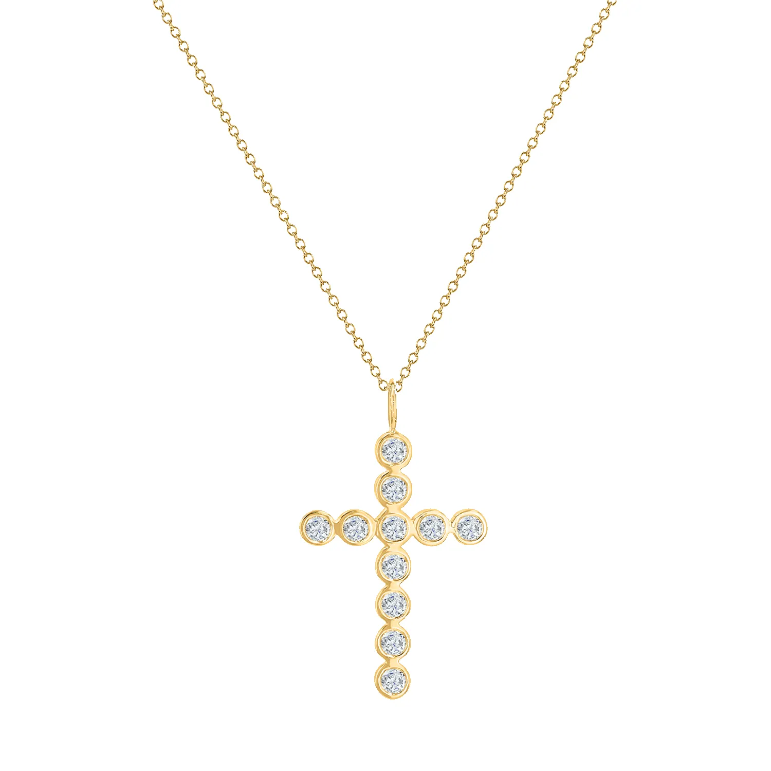 Grand Diamond Bezel Cross Necklace sold by Baby Gold