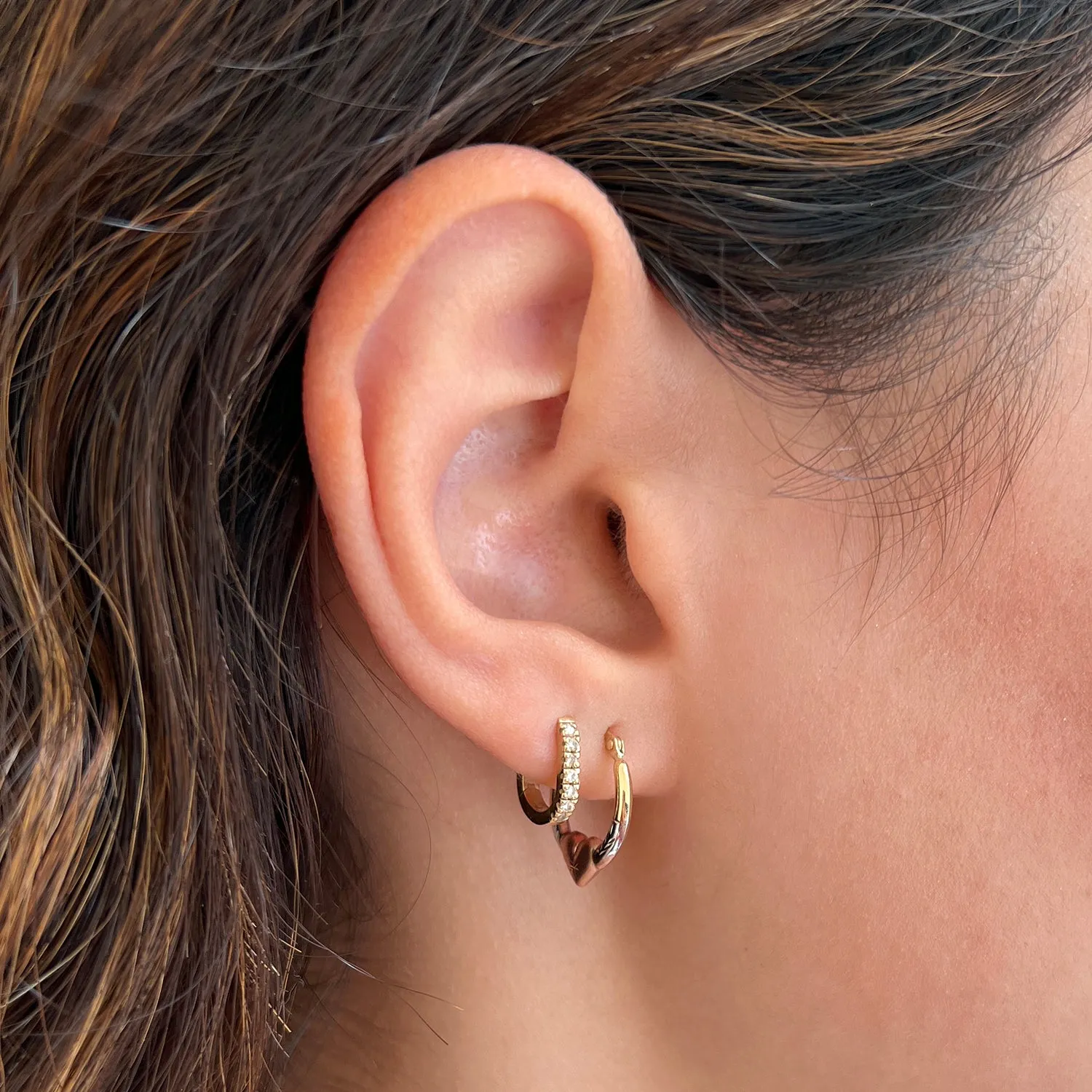 Tri-Color Puff Heart Hoop Earrings sold by Baby Gold product image thumbnail 3