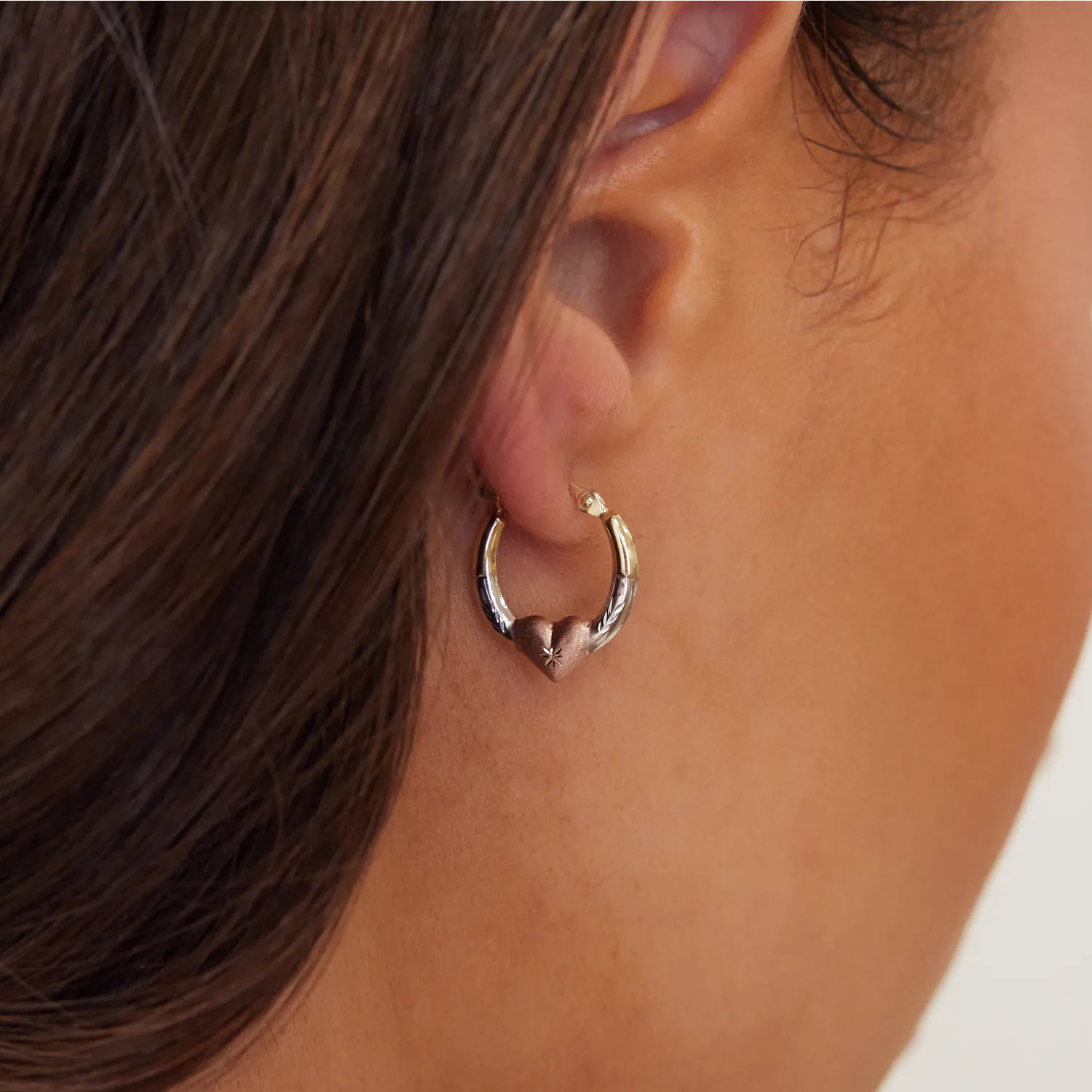 Tri-Color Puff Heart Hoop Earrings sold by Baby Gold product image thumbnail 4