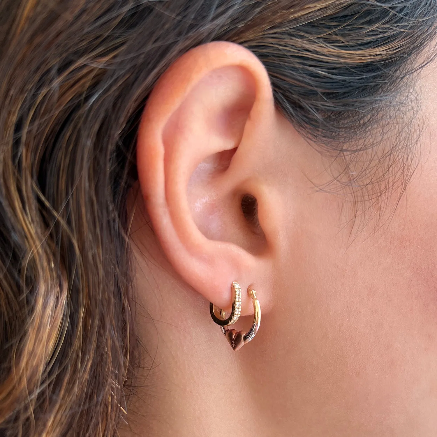 Tri-Color Puff Heart Hoop Earrings sold by Baby Gold product image thumbnail 2