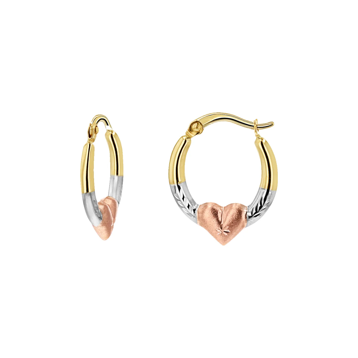 Tri-Color Puff Heart Hoop Earrings sold by Baby Gold