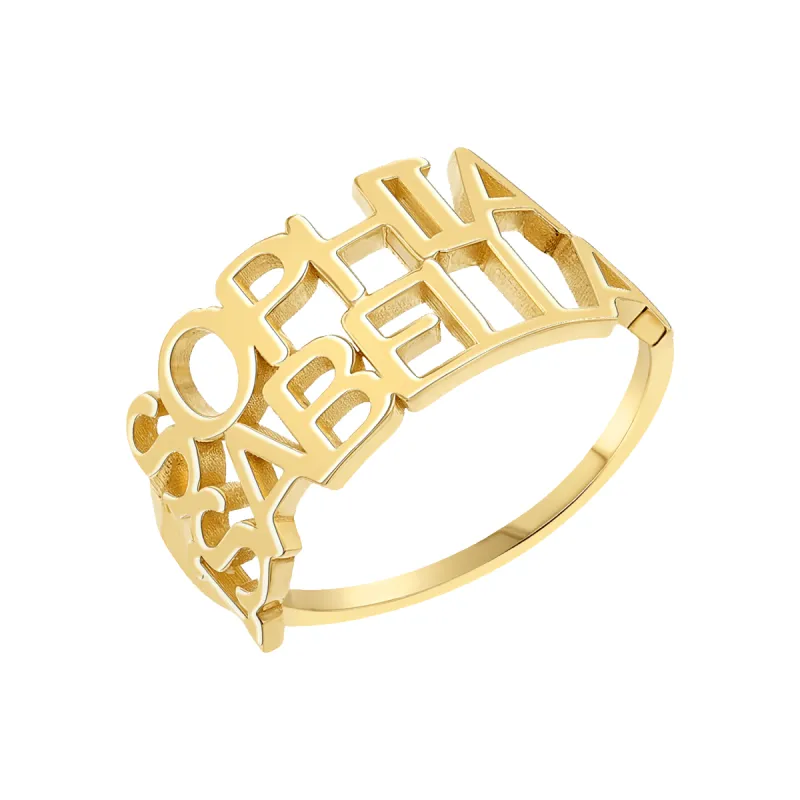 Linear Double Name Ring sold by Baby Gold