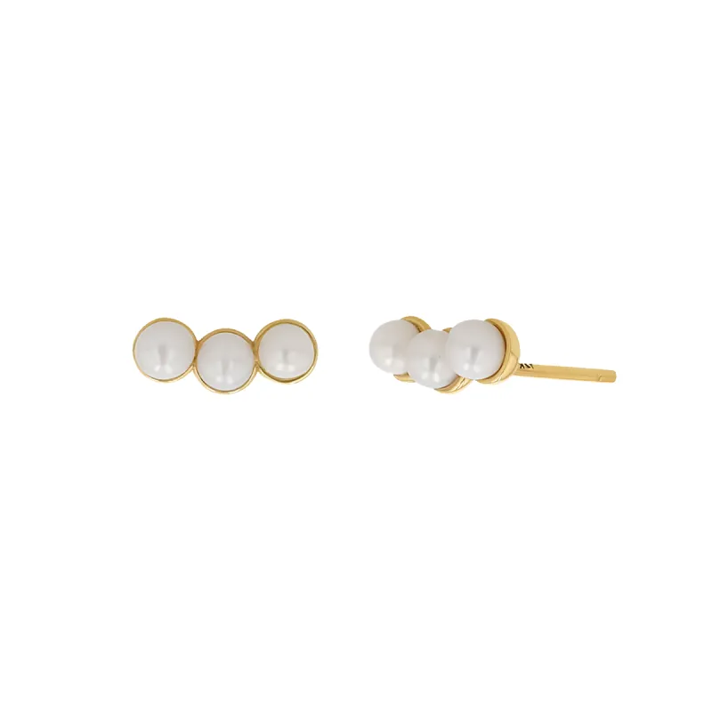Pearl Trio Stud Earrings sold by Baby Gold