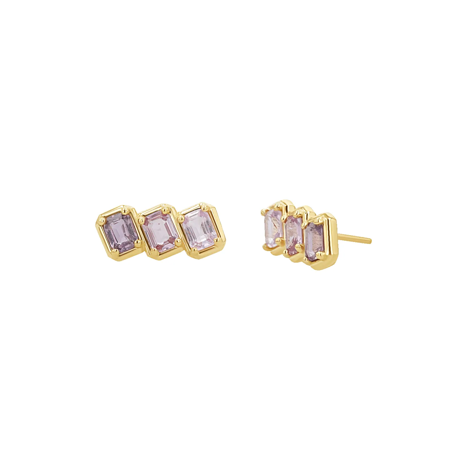 Emerald Cut Pink Ombré Trio Sapphire Earrings sold by Baby Gold