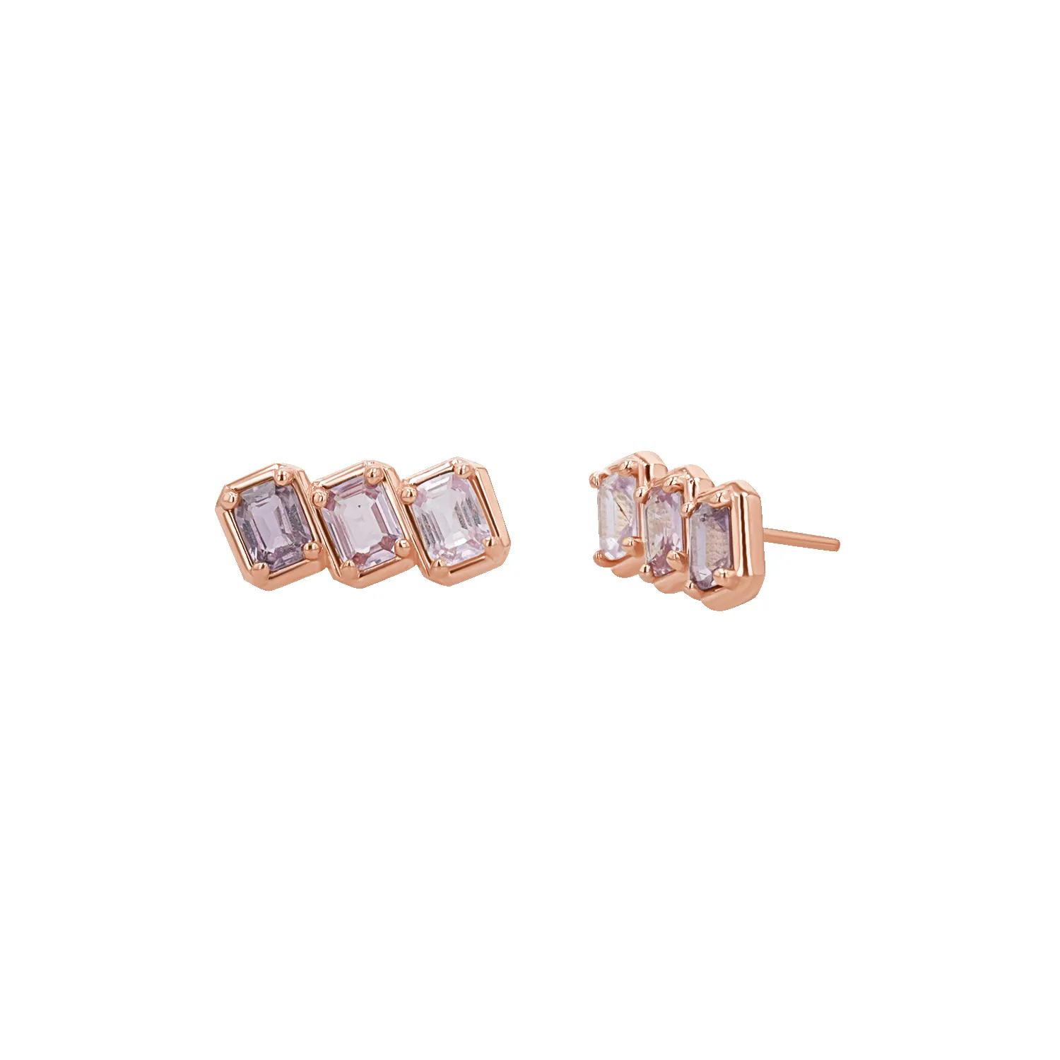 Emerald Cut Pink Ombré Trio Sapphire Earrings sold by Baby Gold product image thumbnail 3