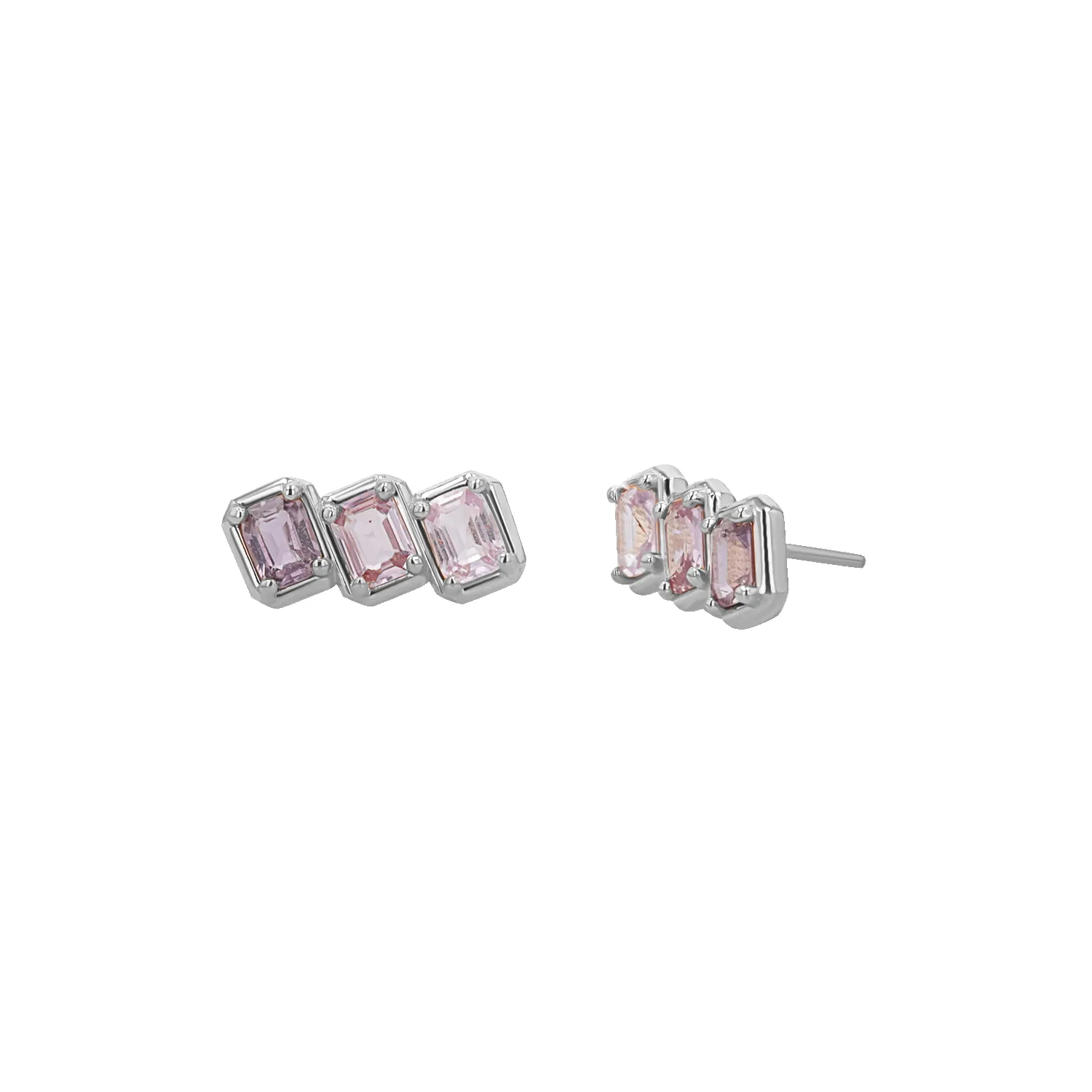 Emerald Cut Pink Ombré Trio Sapphire Earrings sold by Baby Gold product image thumbnail 2