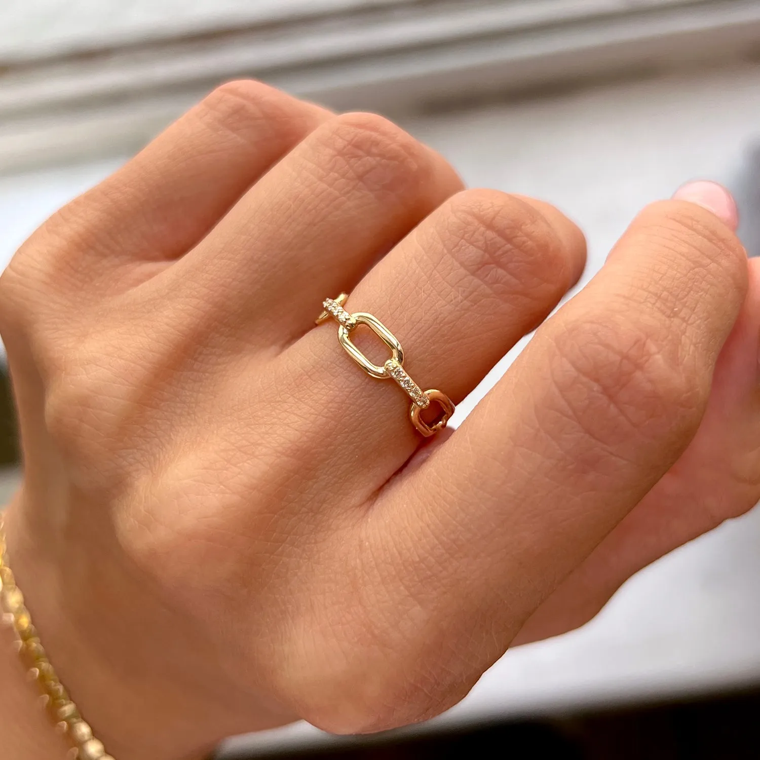 Diamond Bar Paper Clip Link Ring sold by Baby Gold product image thumbnail 5