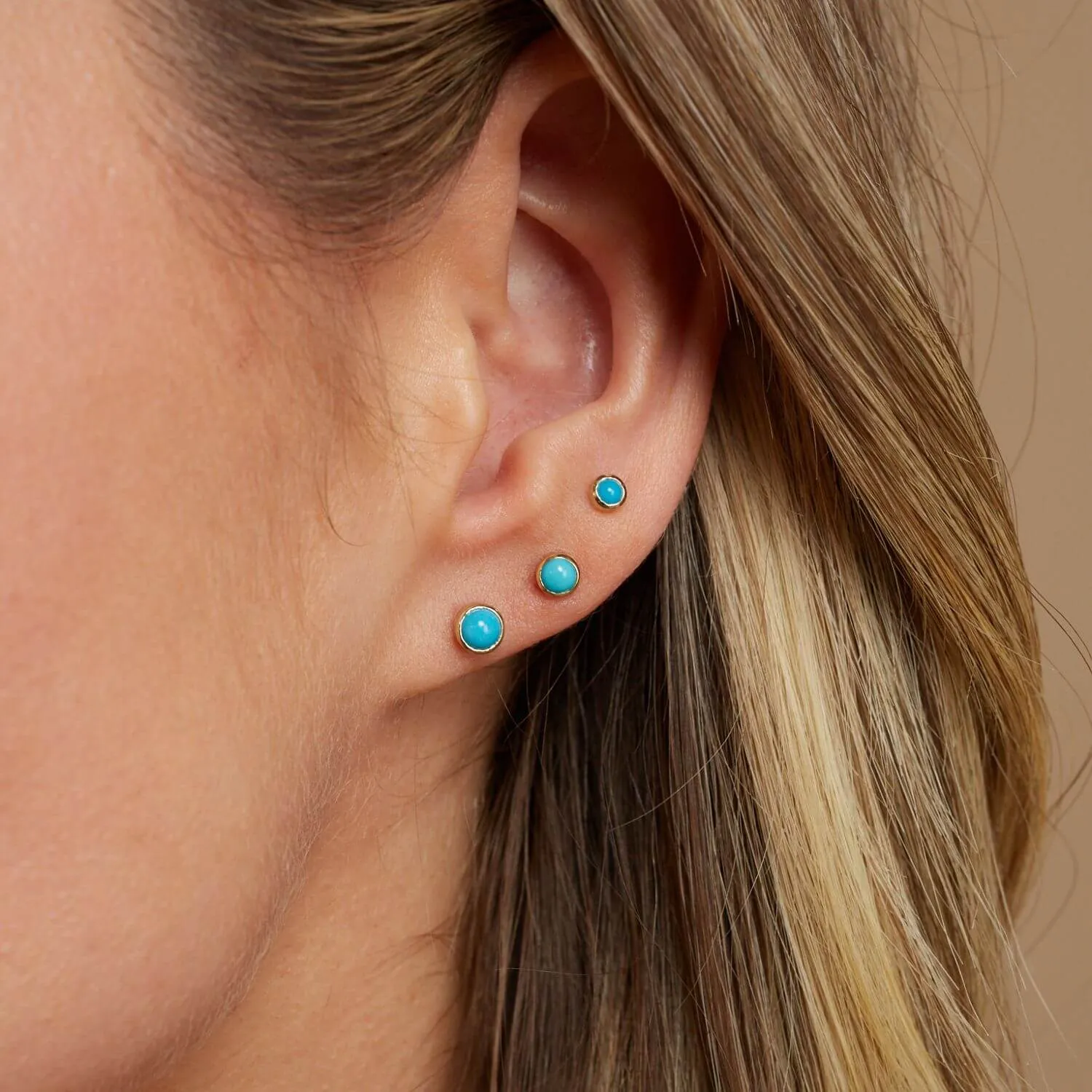 Turquoise Solitaire Stud Earrings sold by Baby Gold product image thumbnail 4