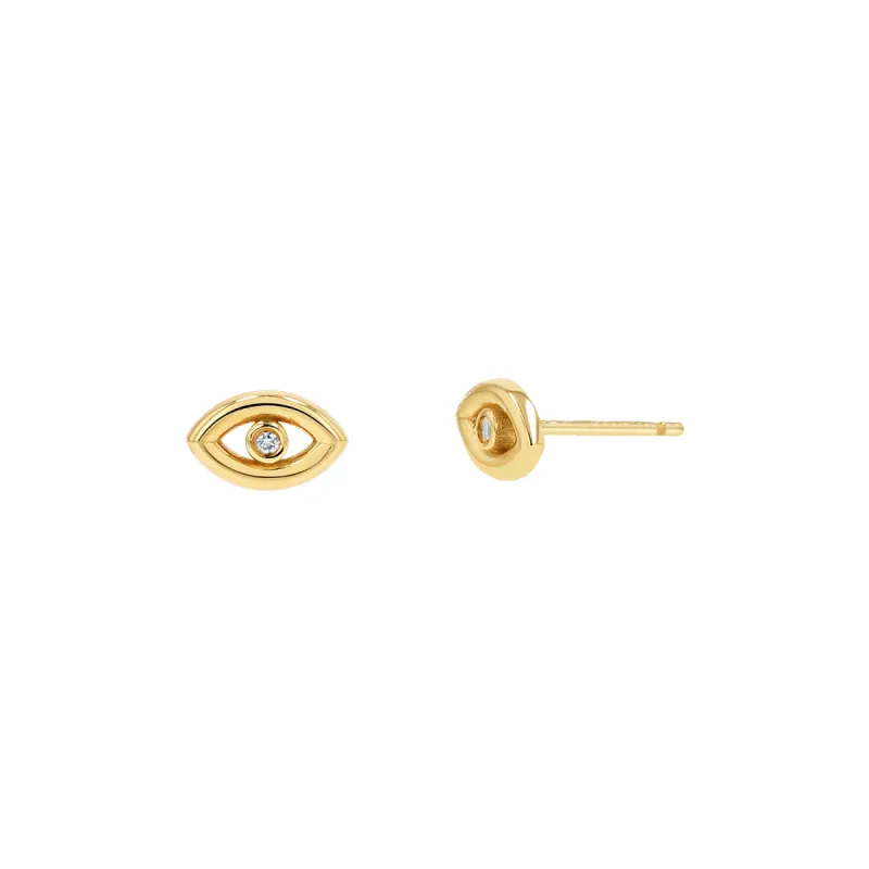 Bezel Set Evil Eye Stud Earrings sold by Baby Gold