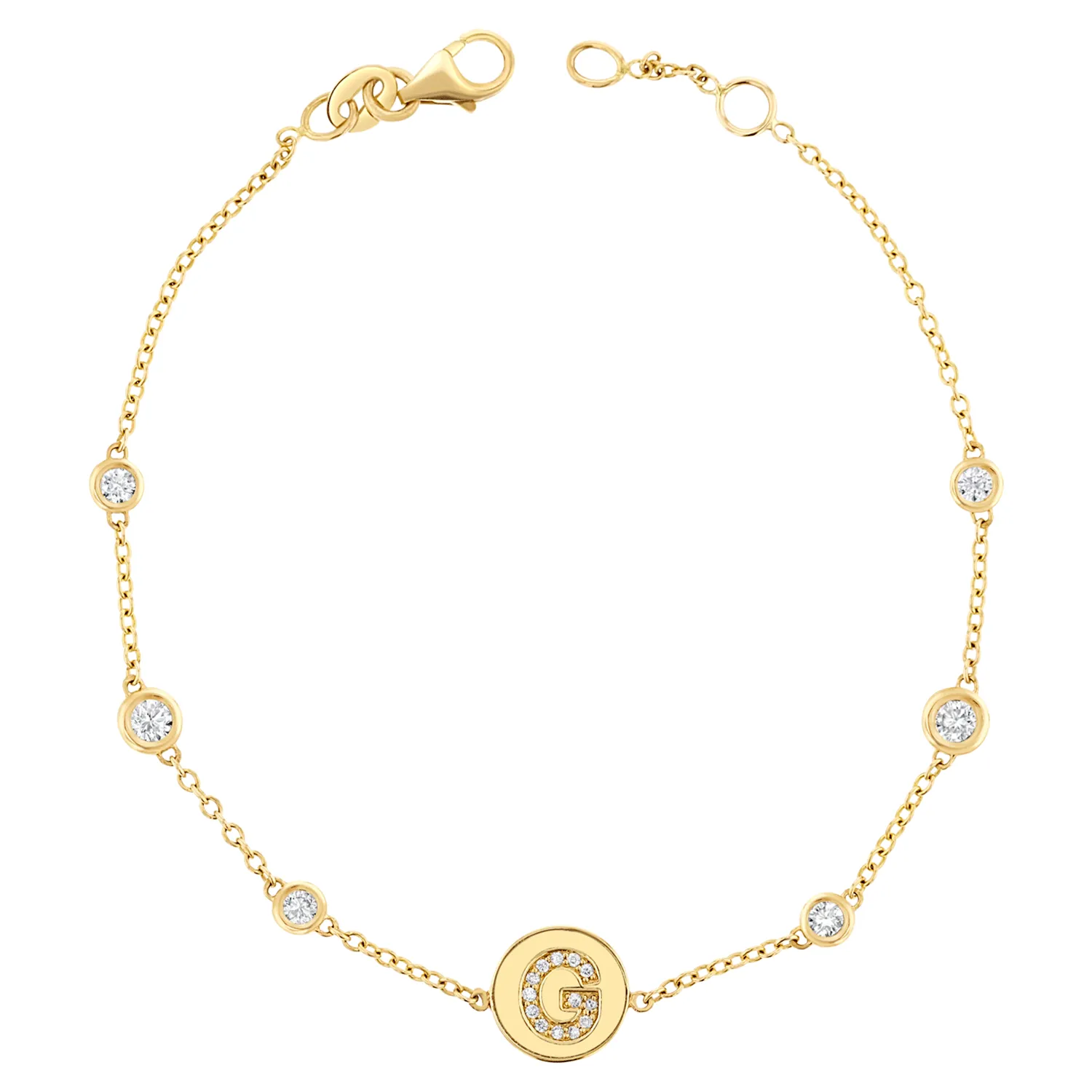 Diamond Bezel Strand Initial Letter Coin Bracelet sold by Baby Gold