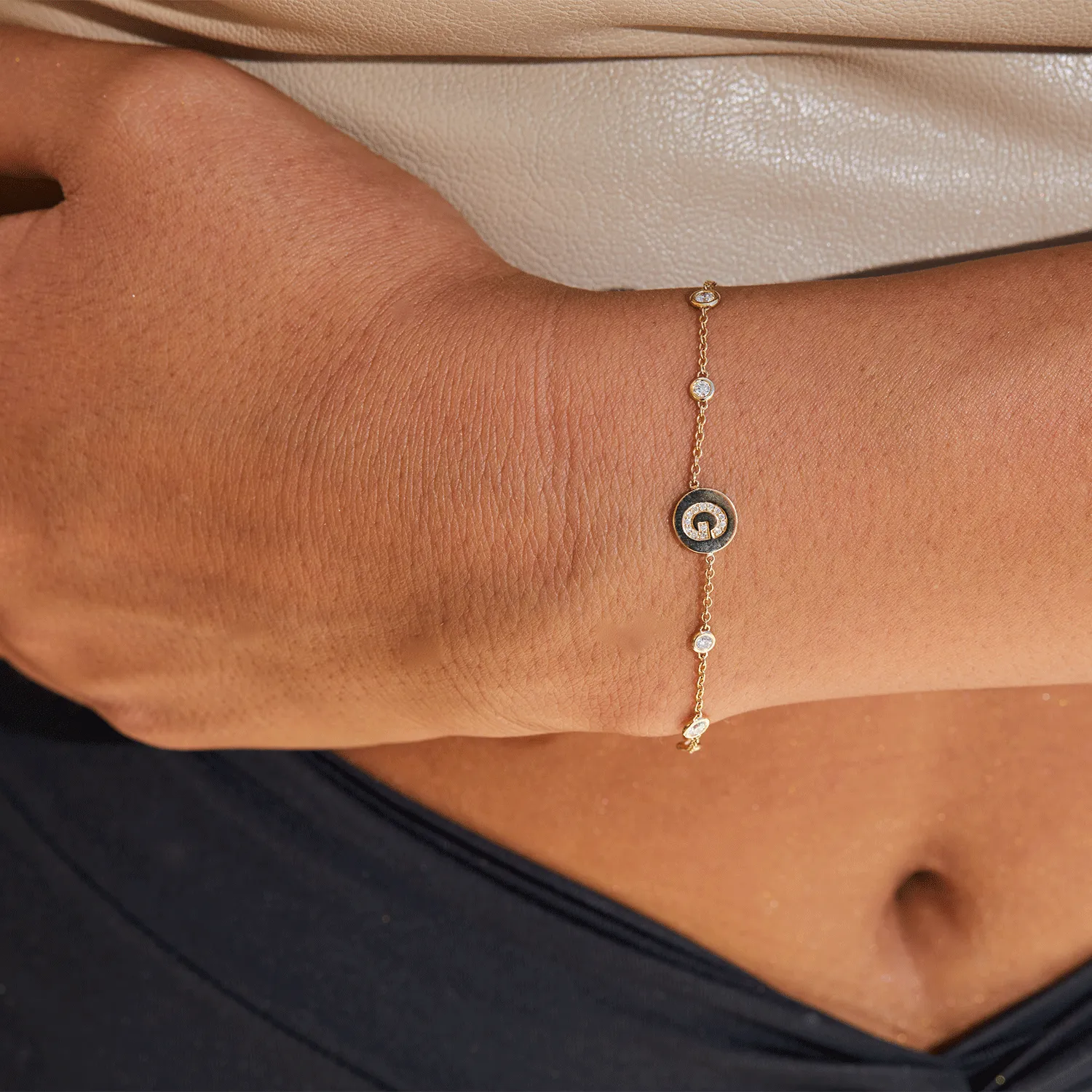 Diamond Bezel Strand Initial Letter Coin Bracelet sold by Baby Gold product image thumbnail 4