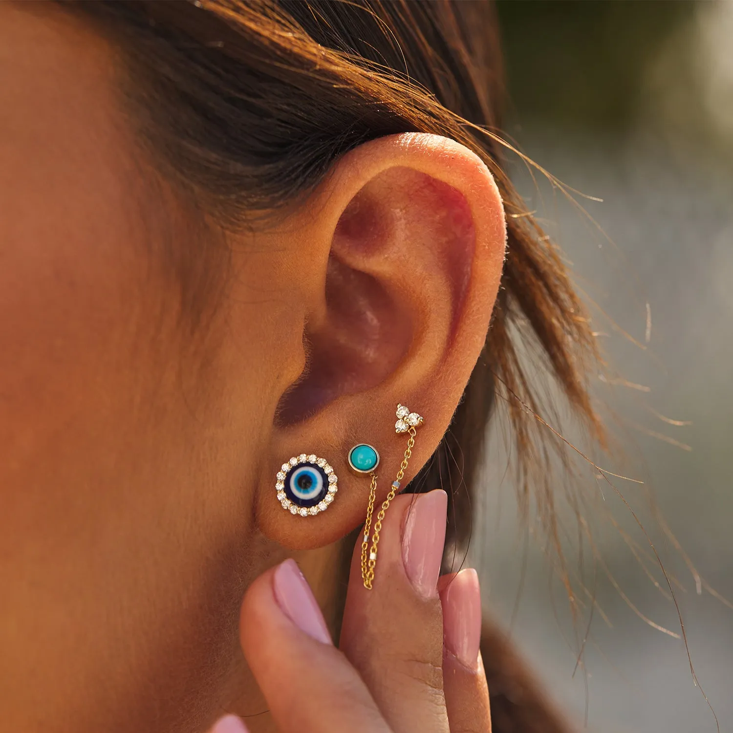 Round Diamond Evil Eye Studs sold by Baby Gold product image thumbnail 5