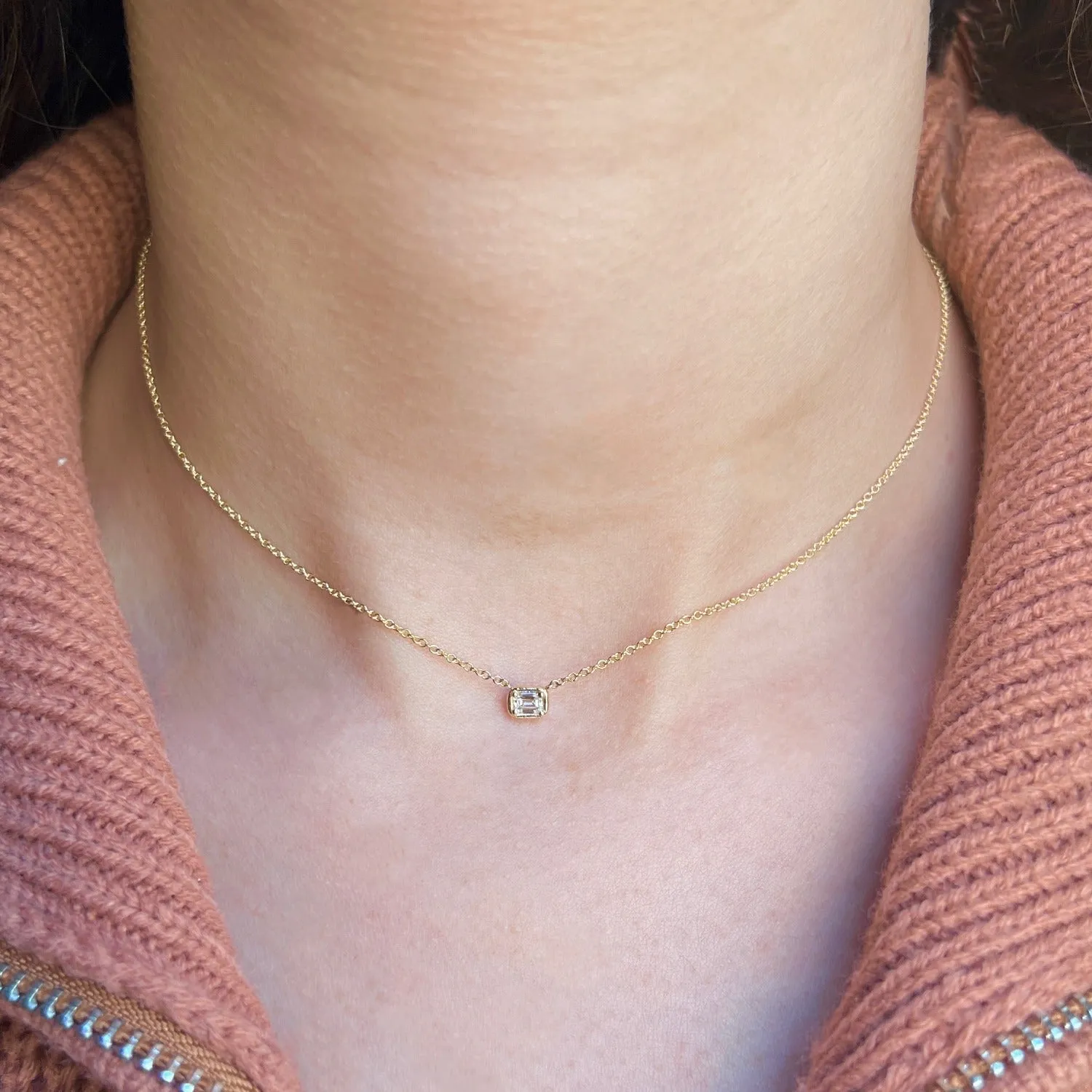 Emerald Diamond Solitaire Necklace sold by Baby Gold product image thumbnail 5