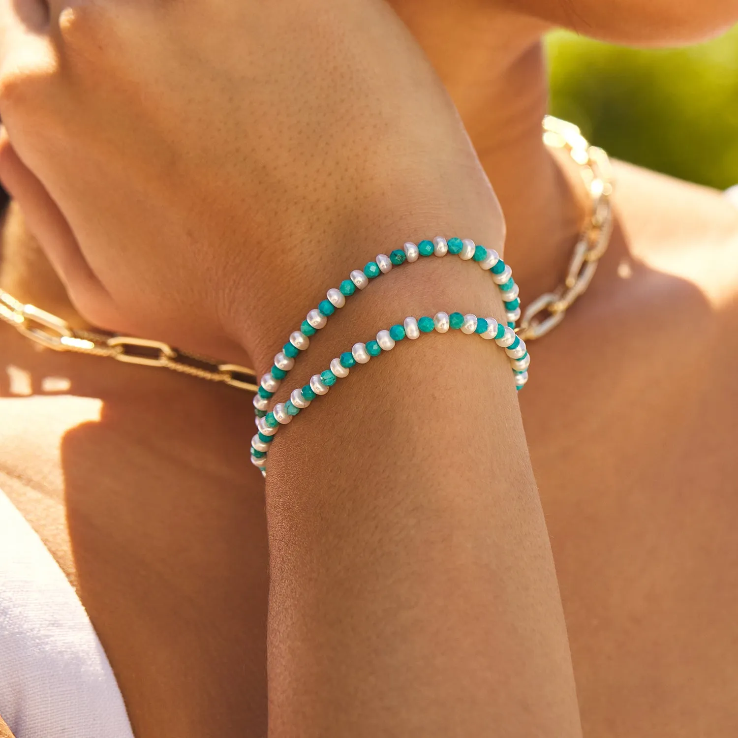 Turquoise Magnesite & Pearl Beaded Bracelet sold by Baby Gold product image thumbnail 2