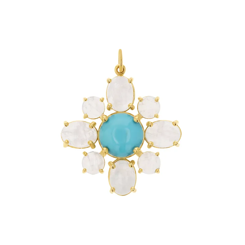 Genuine Turquoise Moonstone Fleur Charm sold by Baby Gold