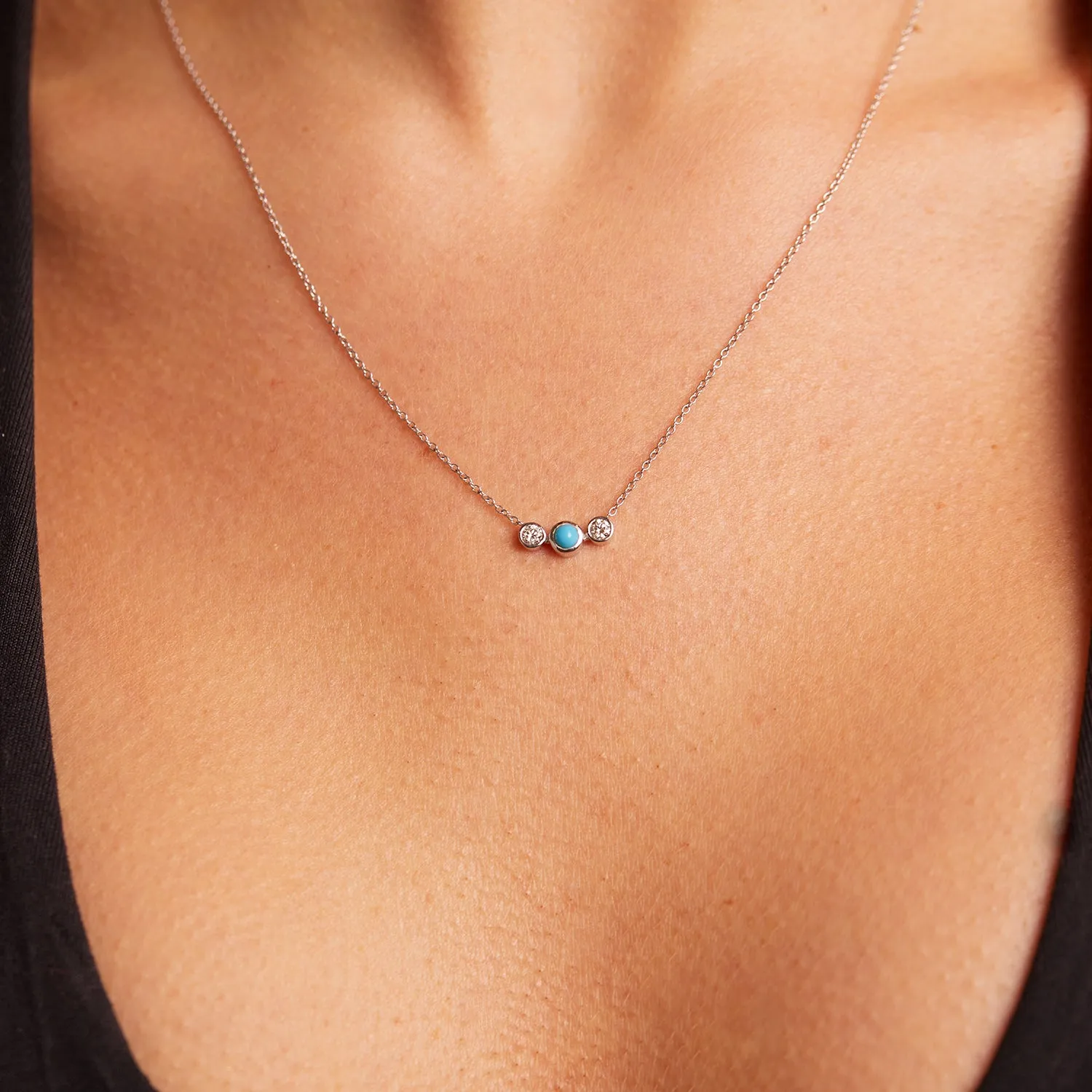 Turquoise Diamond Bezel Necklace sold by Baby Gold product image thumbnail 5
