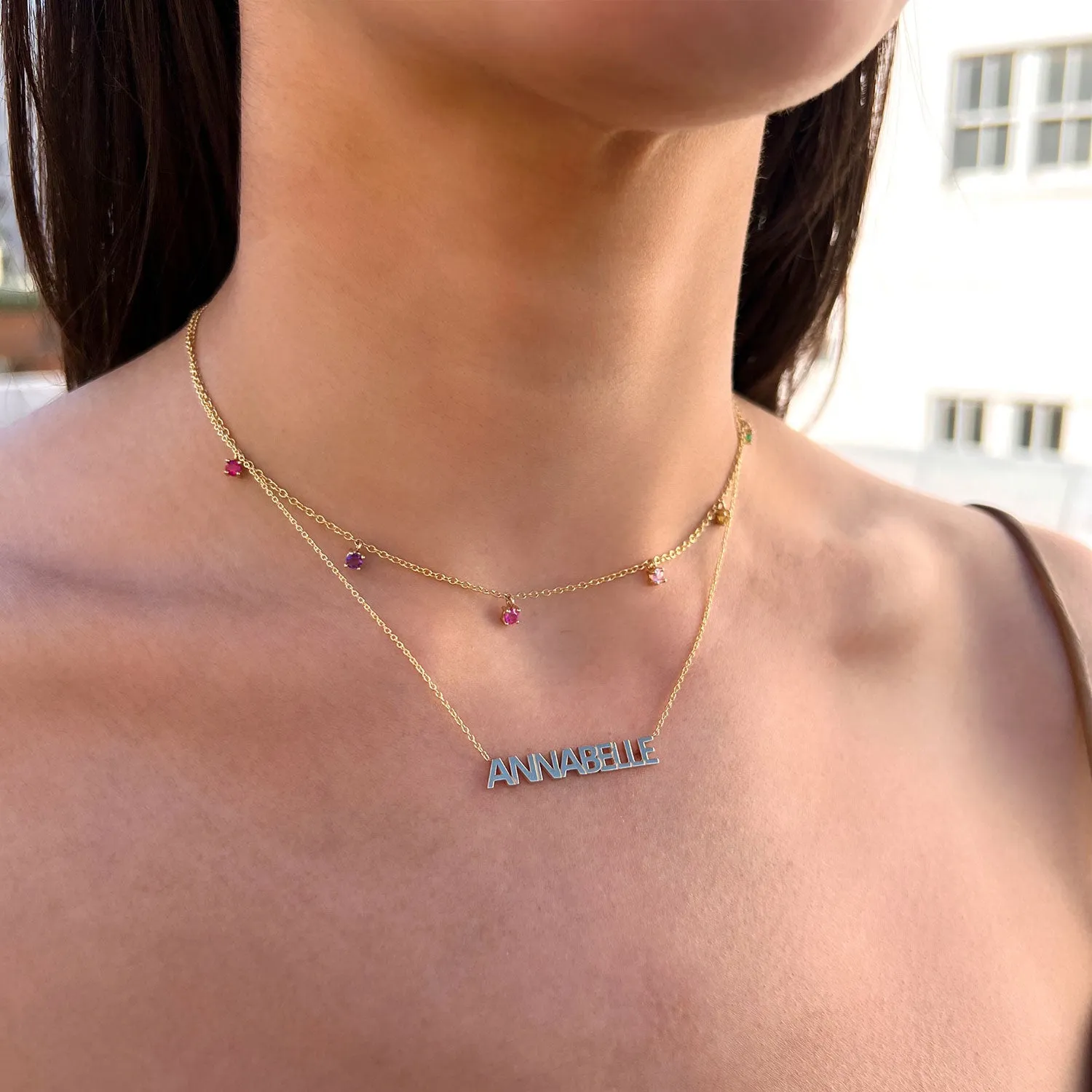 Rainbow Gemstone Drop Necklace sold by Baby Gold product image thumbnail 5