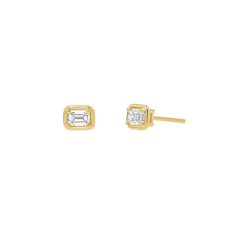 Emerald Diamond Stud Earrings sold by Baby Gold