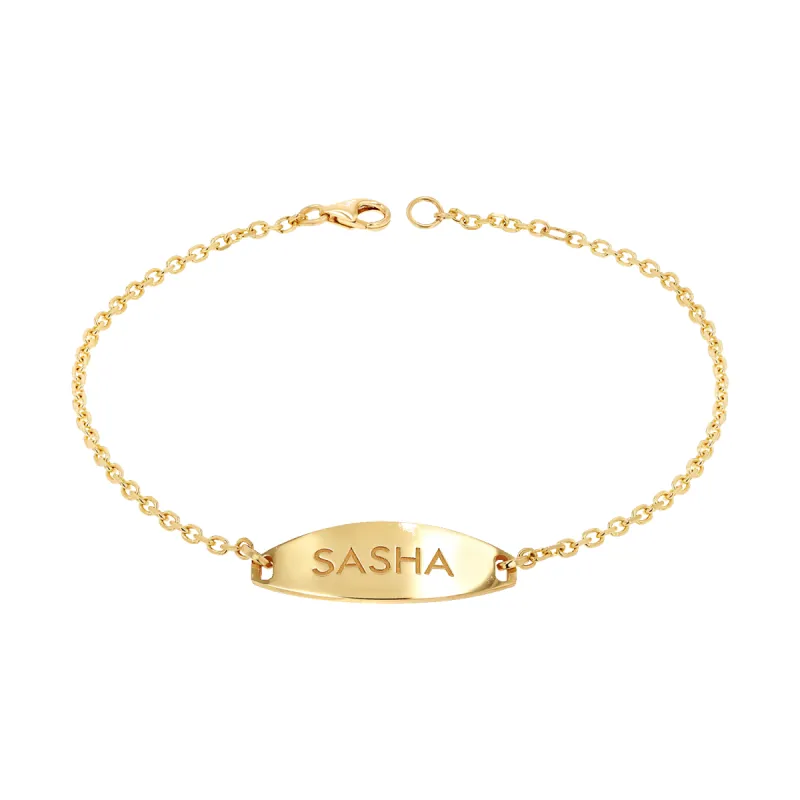 Signature Elongated Oval ID Engravable Bracelet sold by Baby Gold