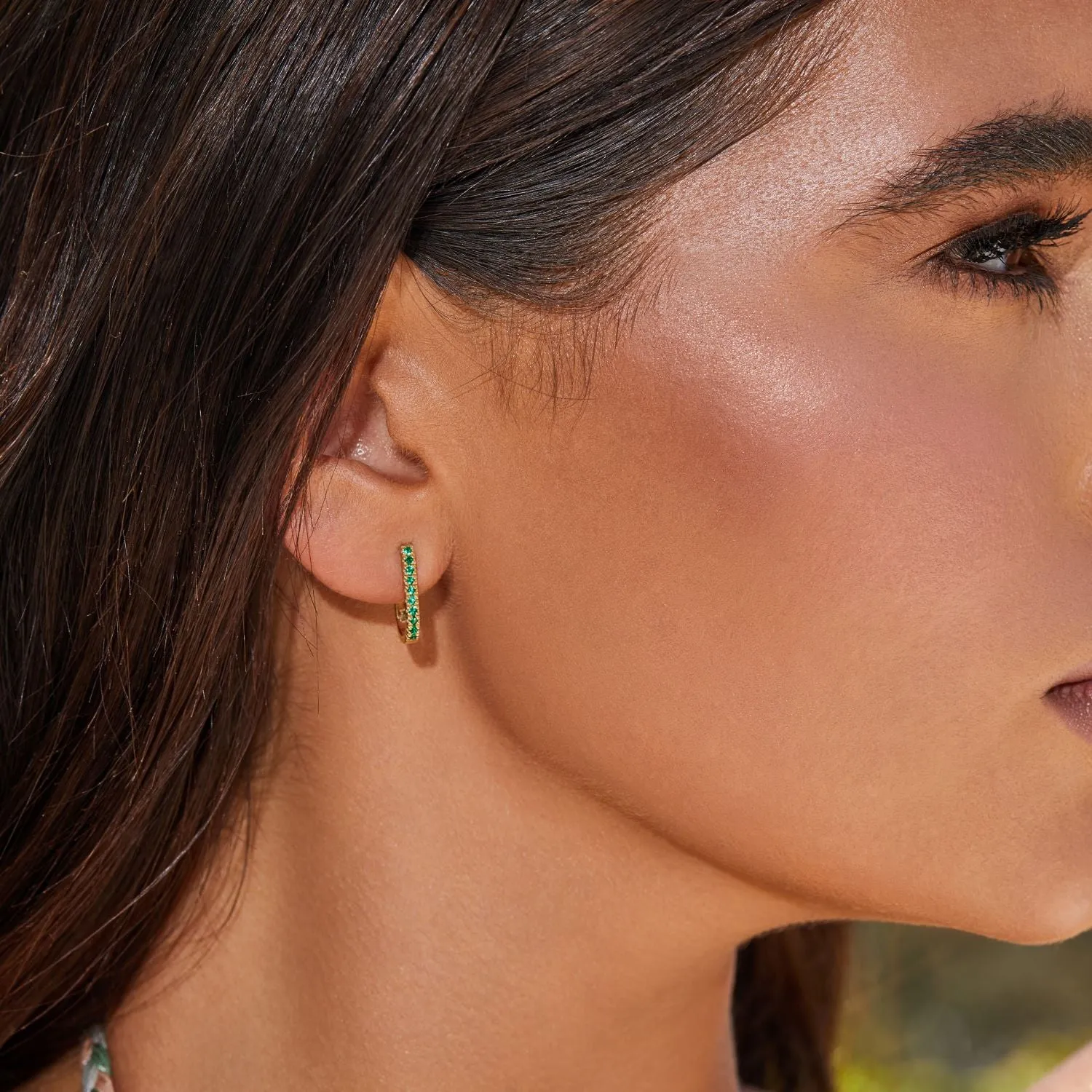 Gemstone Pave Paper Clip Huggie Earrings sold by Baby Gold product image thumbnail 4