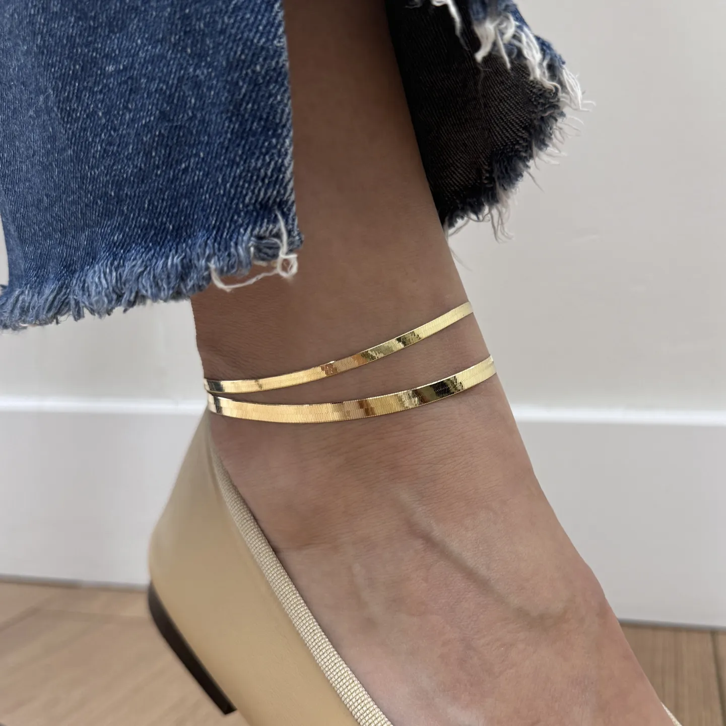 14K Gold Thin Herringbone Anklet 3mm sold by Baby Gold product image thumbnail 2