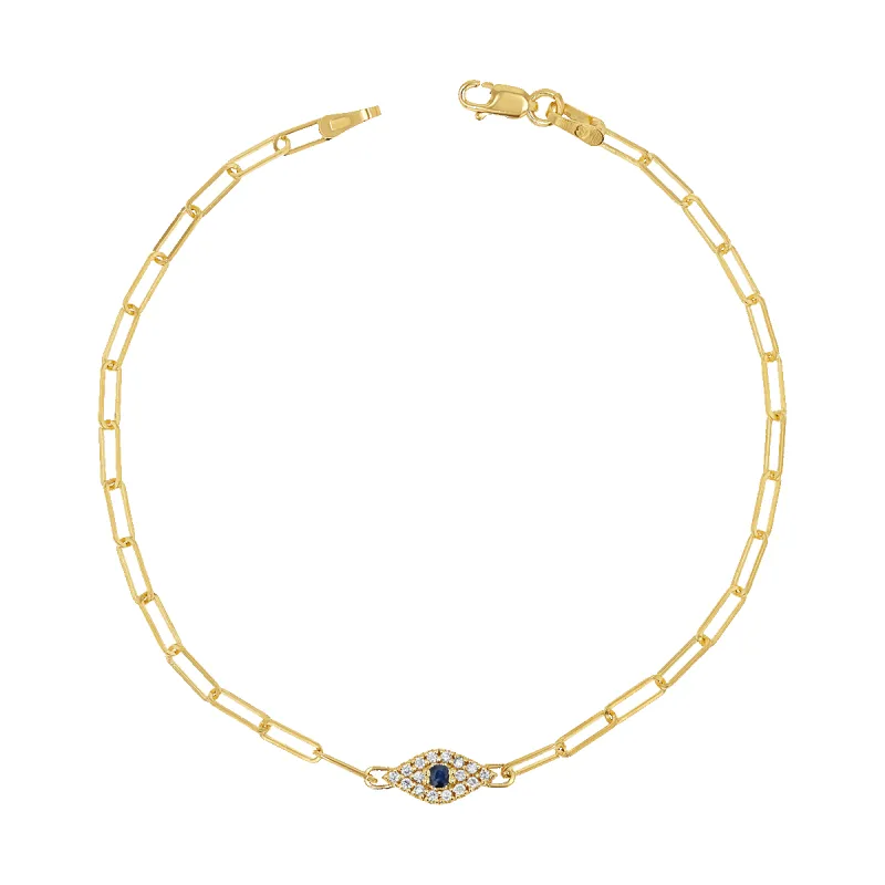 Diamond Evil Eye Paper Clip Bracelet sold by Baby Gold
