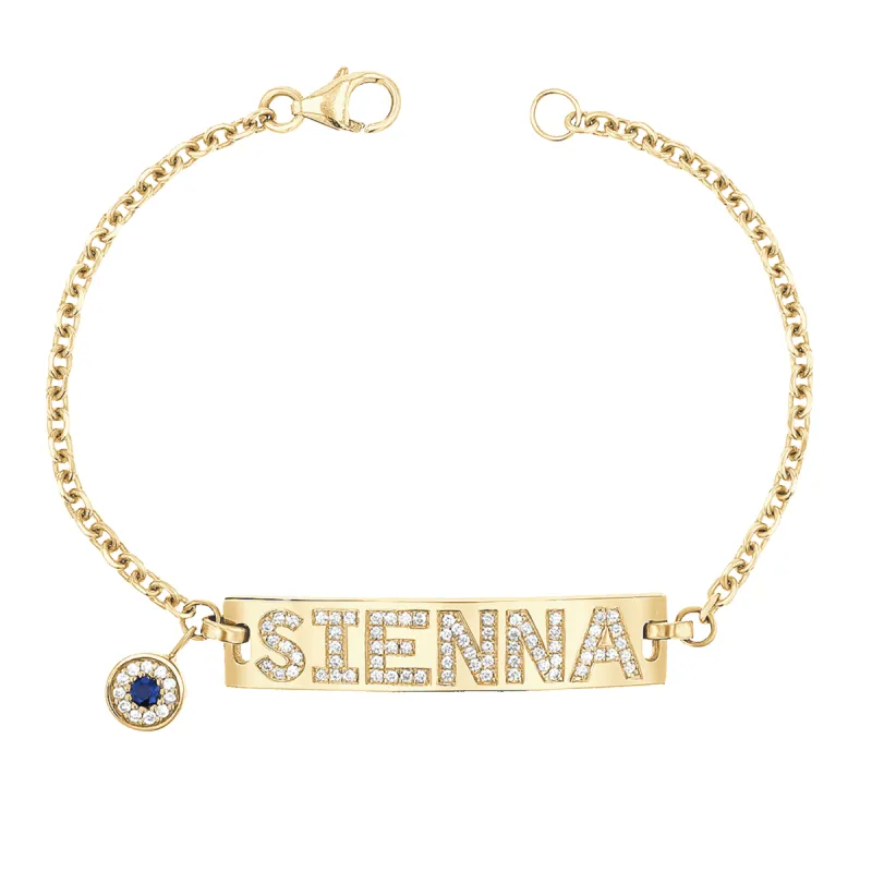 Custom Diamond Bar Bracelet With Evil Eye sold by Baby Gold