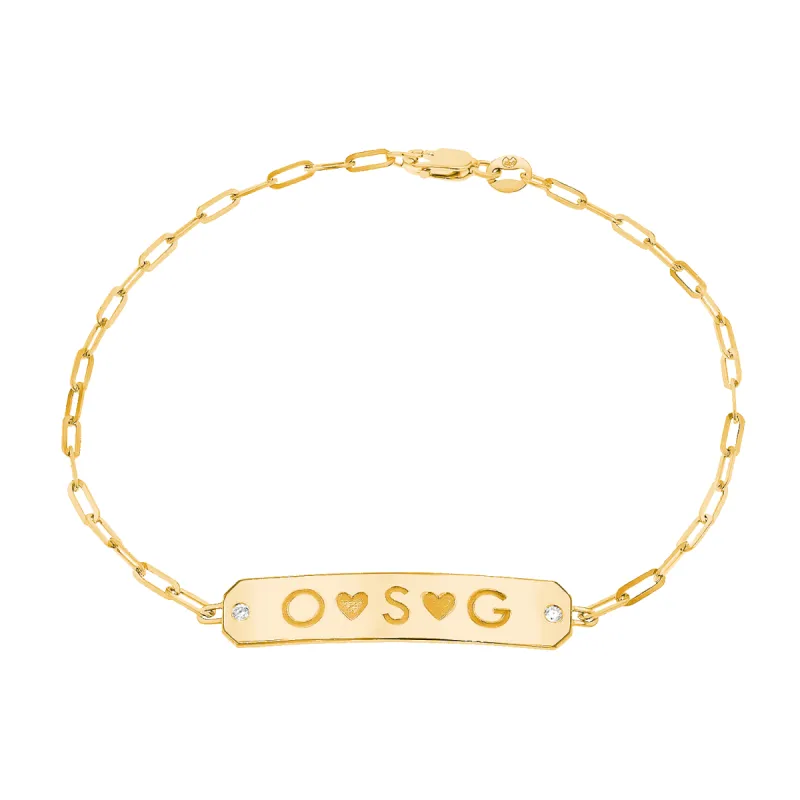 Paper Clip Chain Diamond ID Bracelet sold by Baby Gold