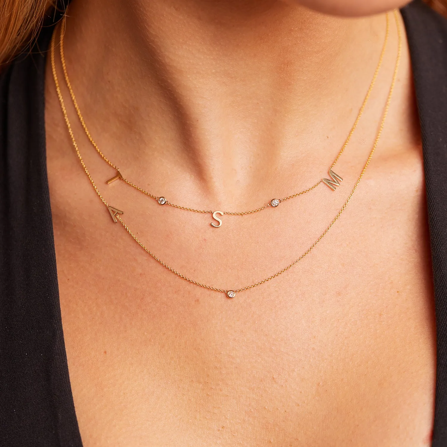 Triple Letter Diamond Bezel Necklace sold by Baby Gold product image thumbnail 5