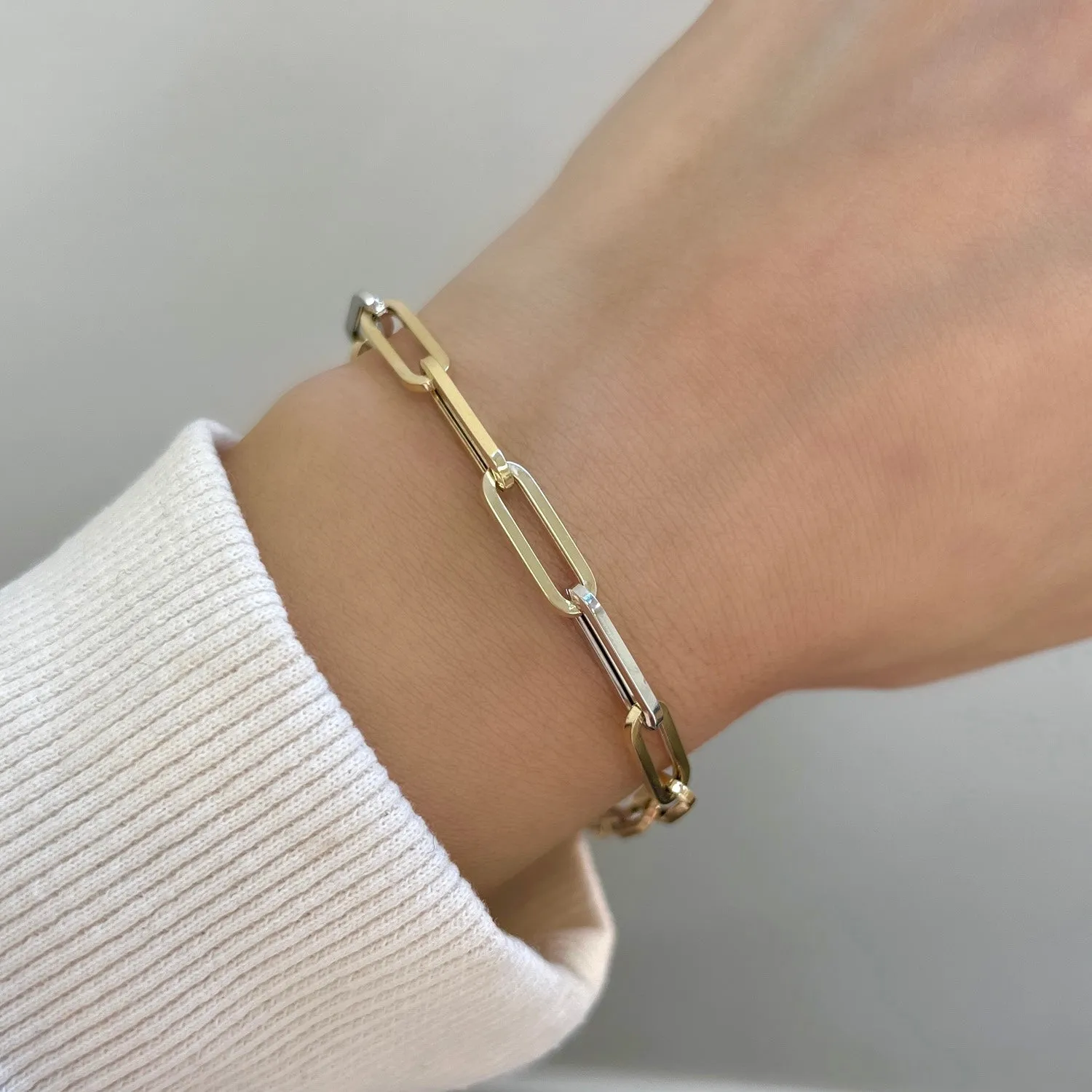 Two-Tone Grand Paper Clip Chain Bracelet sold by Baby Gold product image thumbnail 3