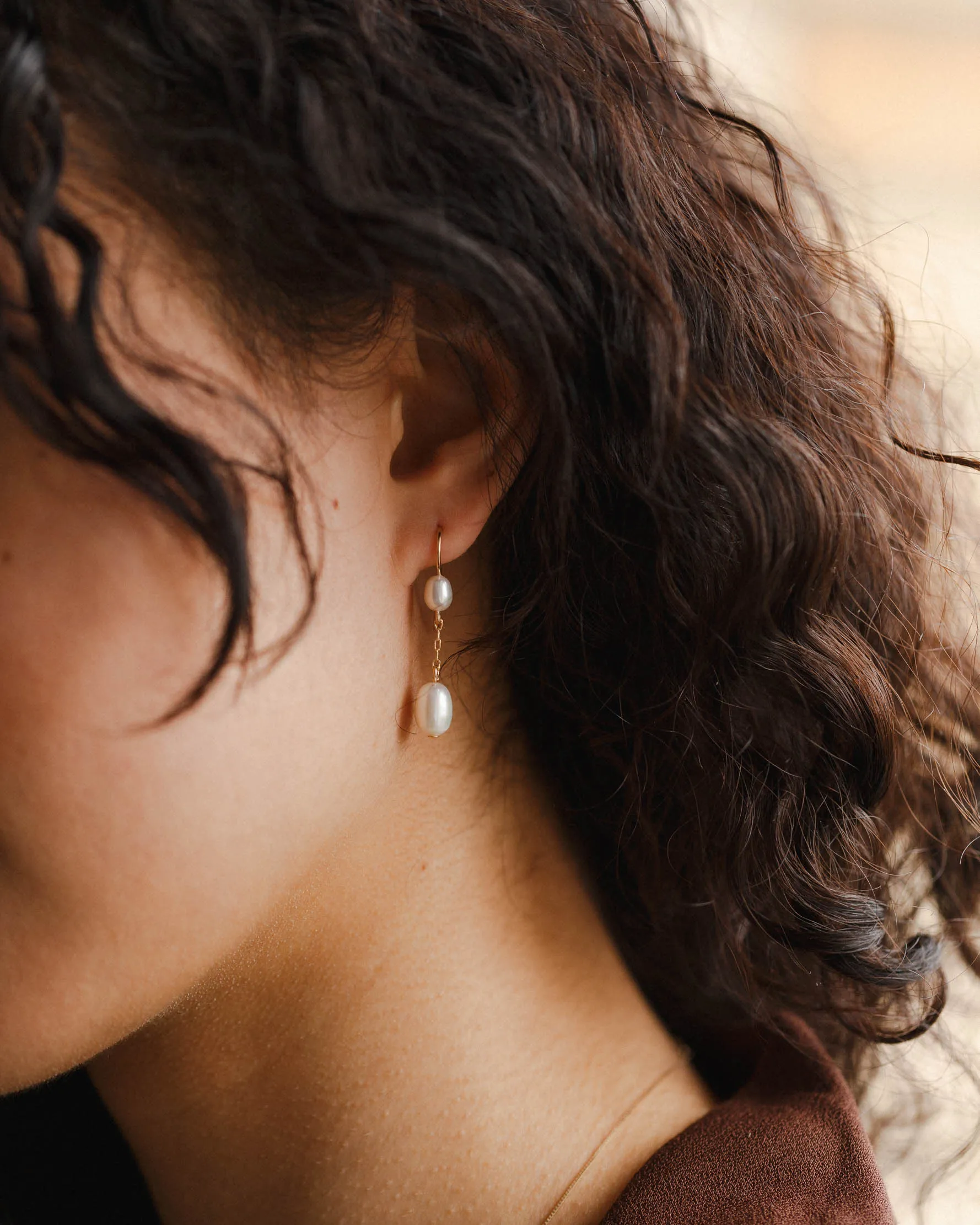 Deux Pearl Drop Earrings sold by GLDN product image thumbnail 3