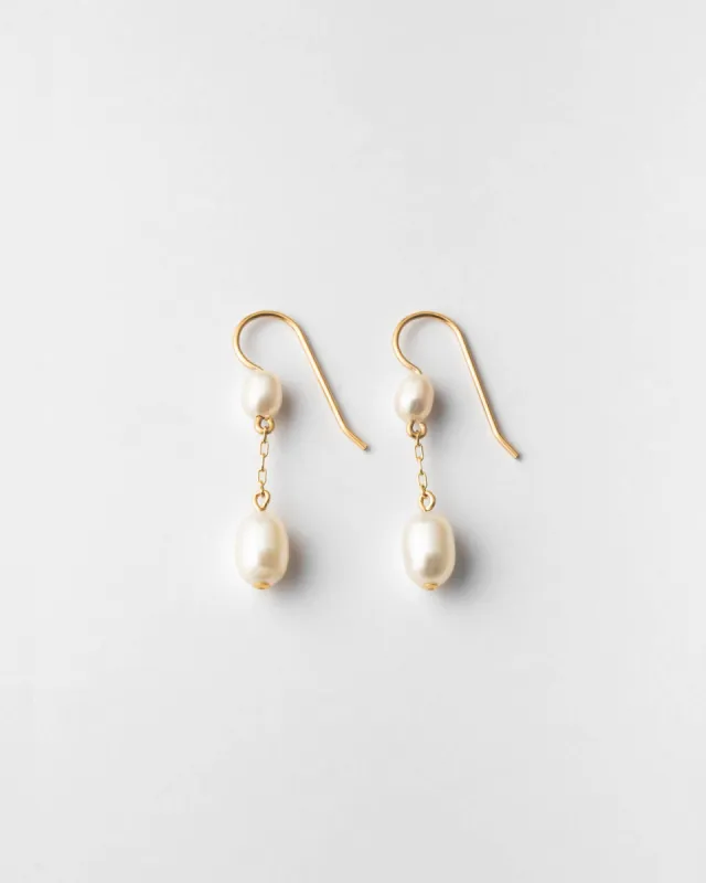 Deux Pearl Drop Earrings sold by GLDN