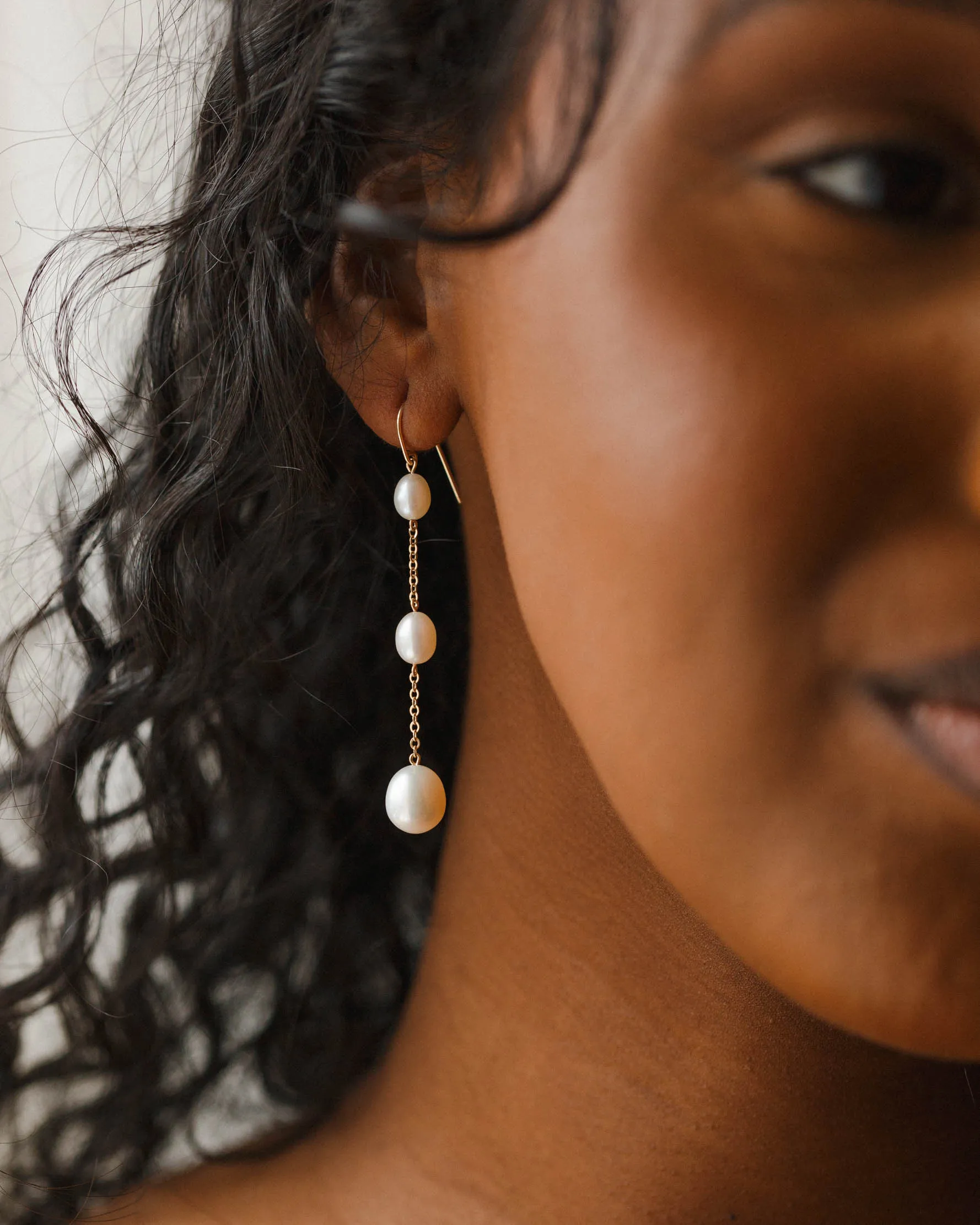 Trinity Pearl Drop Earrings sold by GLDN product image thumbnail 3