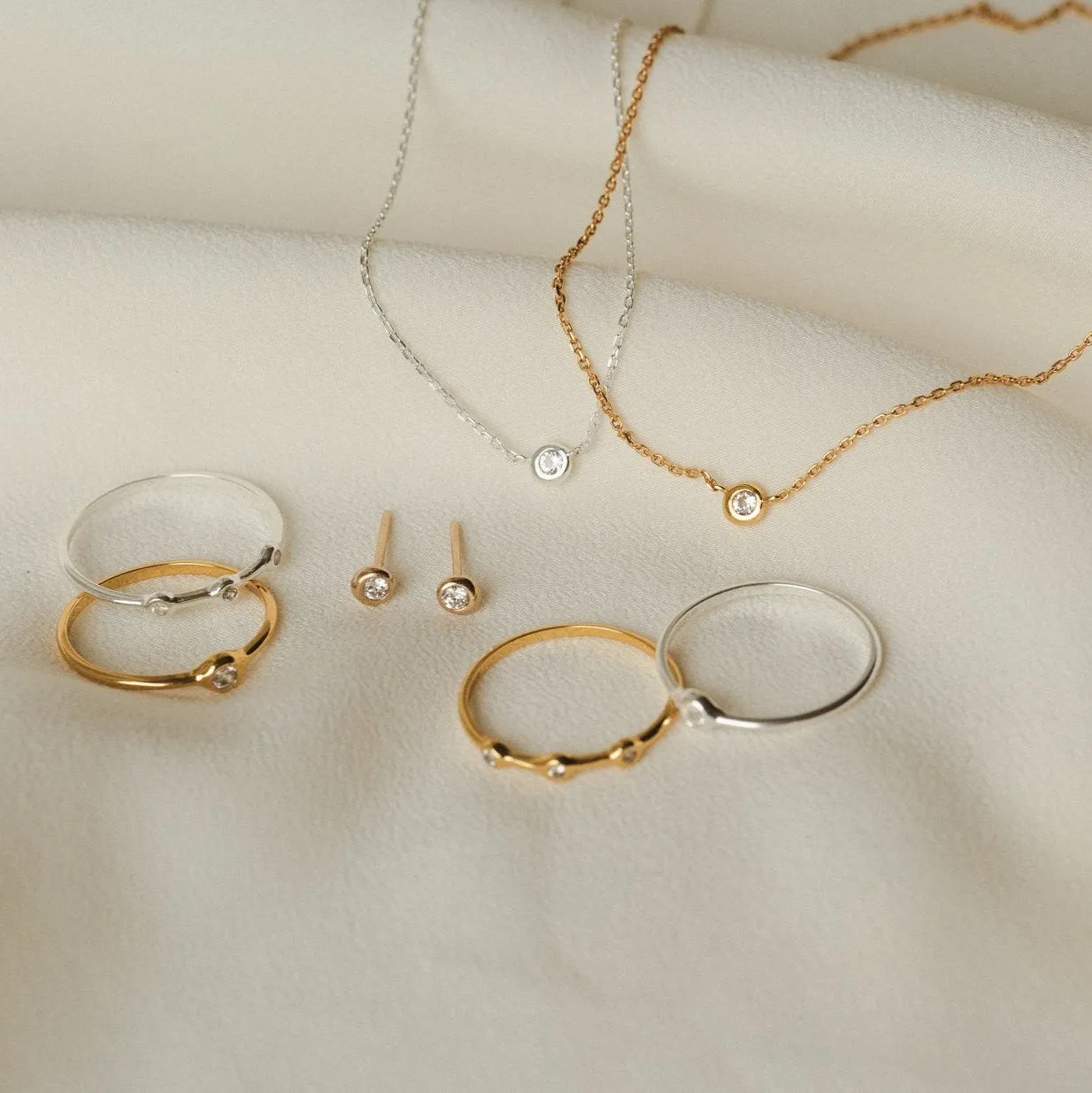 Gaia White Sapphire Solitaire Studs sold by GLDN product image thumbnail 5